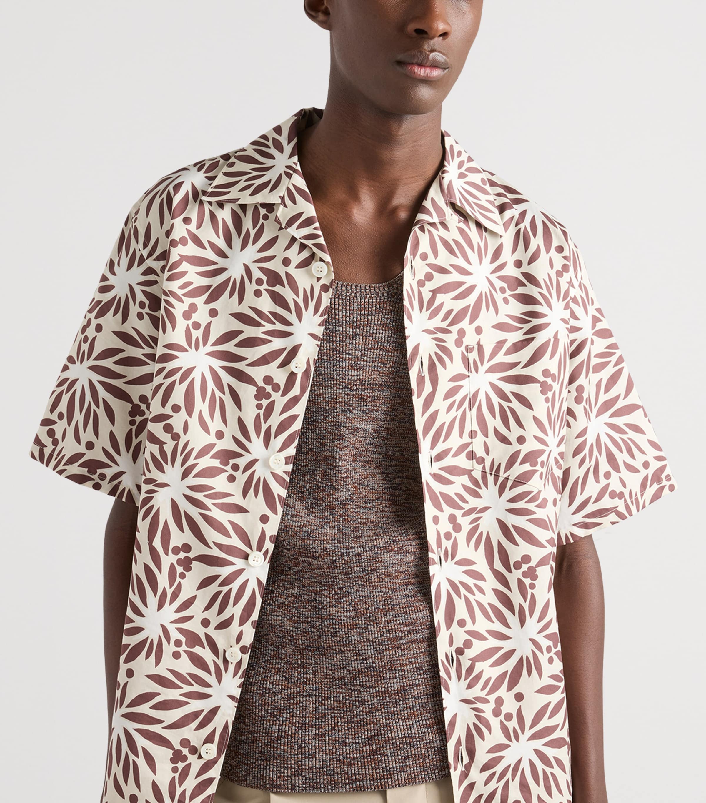 Prada Mens Cotton-Silk Short-Sleeve Bowling Shirt Image 4