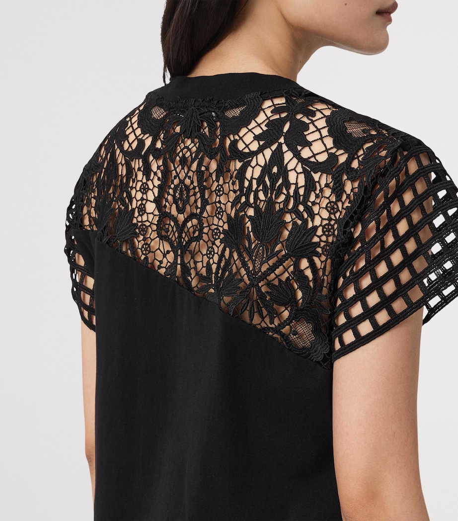 AllSaints Womens Cotton Mesh Zala T-Shirt Dress Black Image 6
