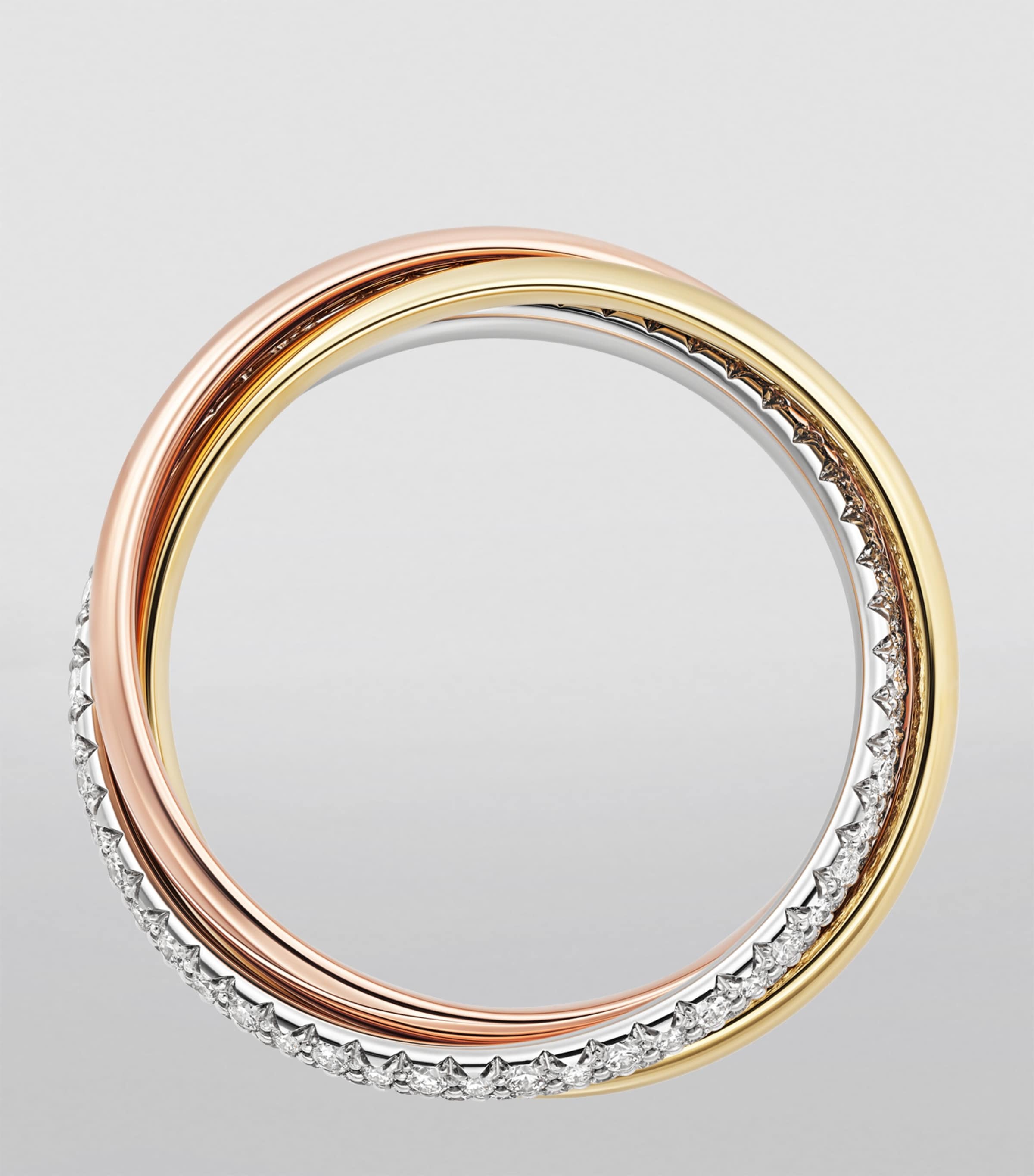 Small White, Yellow, Rose Gold and Diamond Trinity Ring MIXED GOLD Image 4