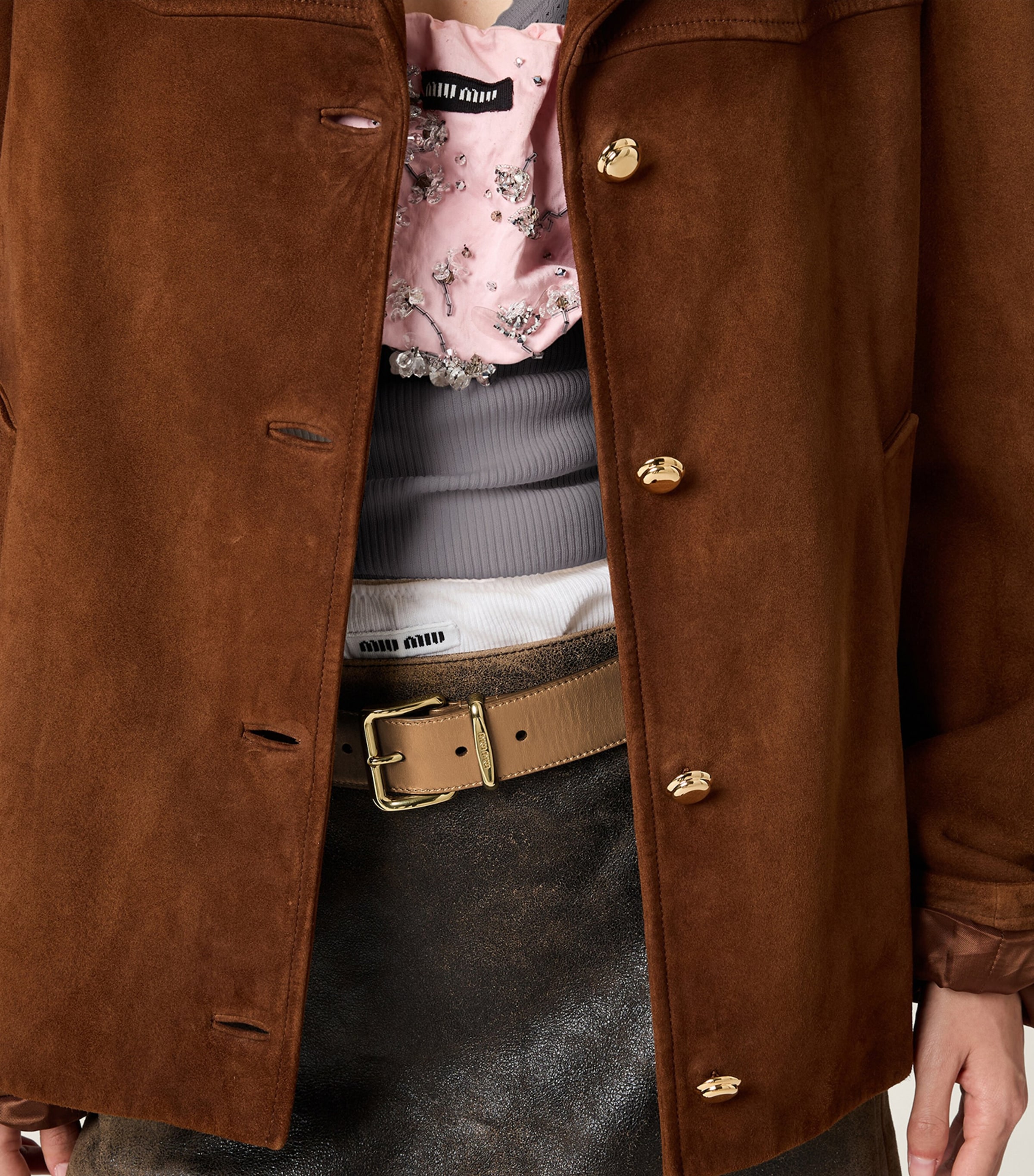 Miu Miu Womens Waxed Suede Jacket Brown Image 5