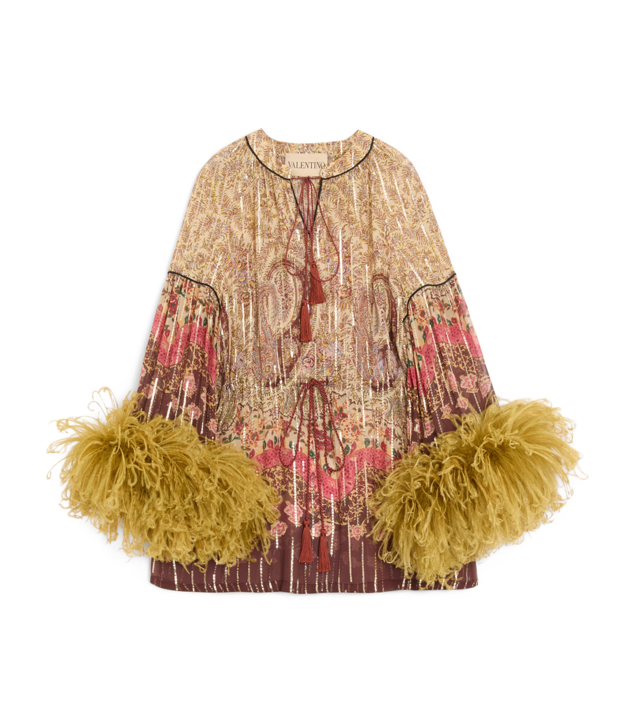 Valentino Womens Metallic Silk Feather-Trim Top Image 1