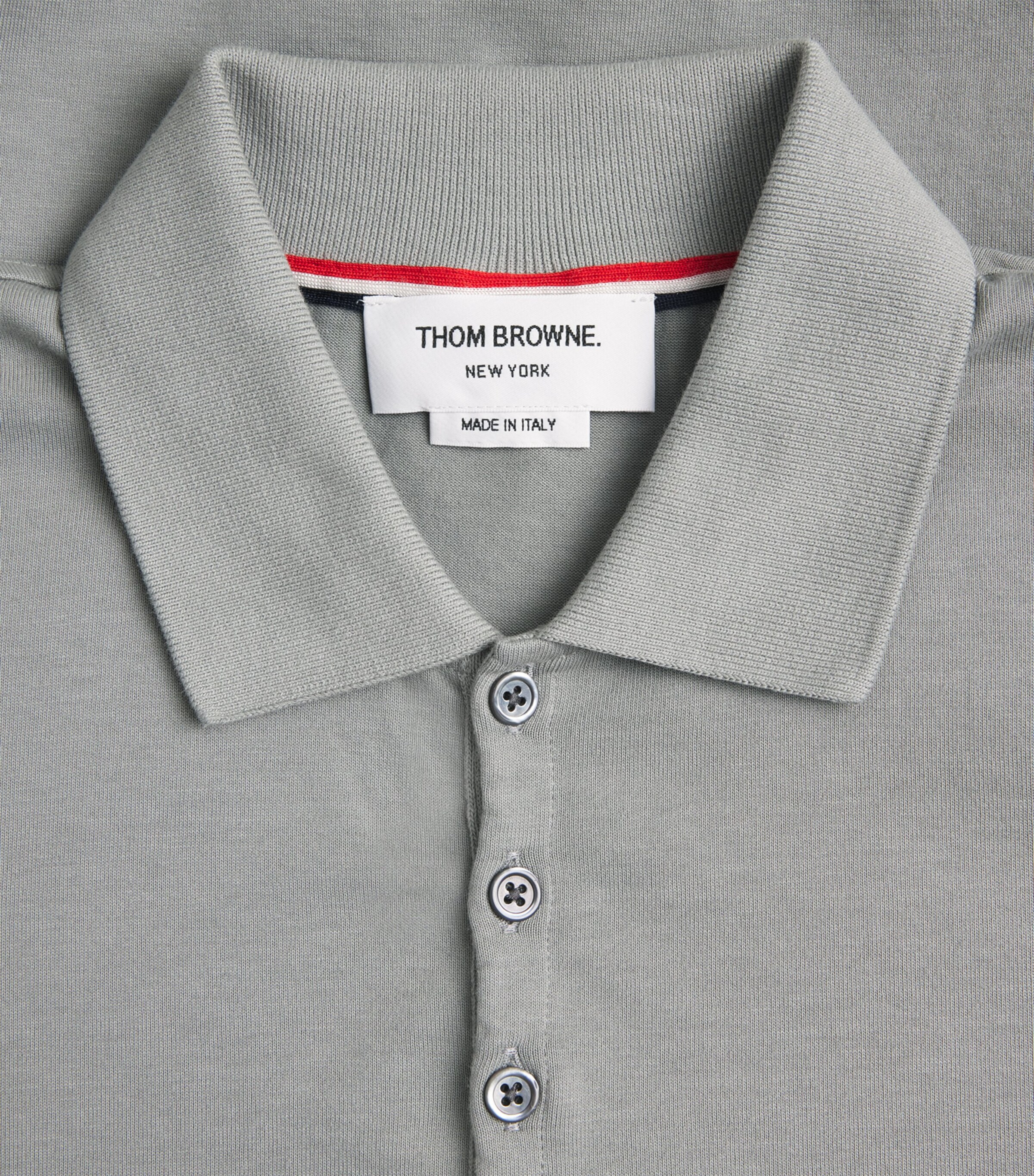 Thom Browne Mens Cotton 4-Bar Polo Shirt Lt Grey Image 6