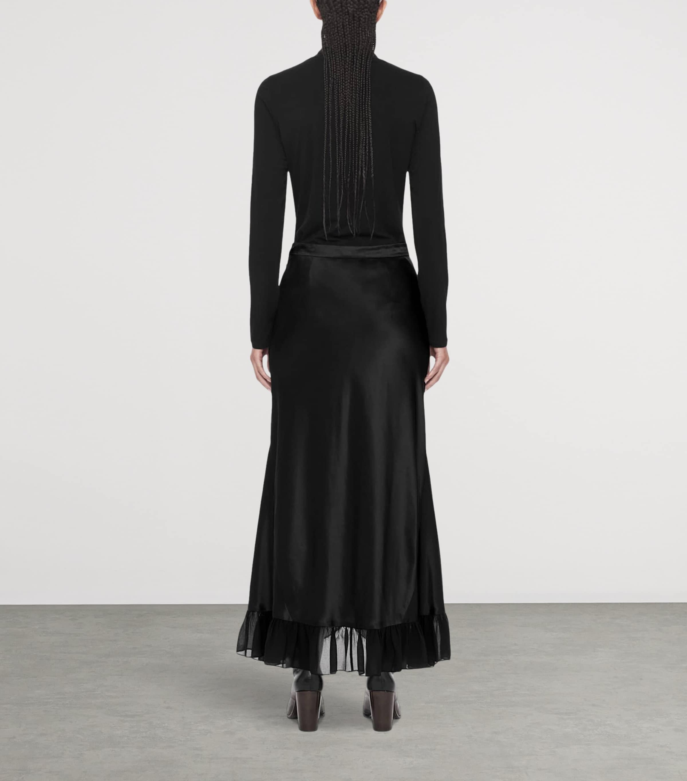 AllSaints Womens Satin Ruffle-Hem Irma Skirt Black Image 7