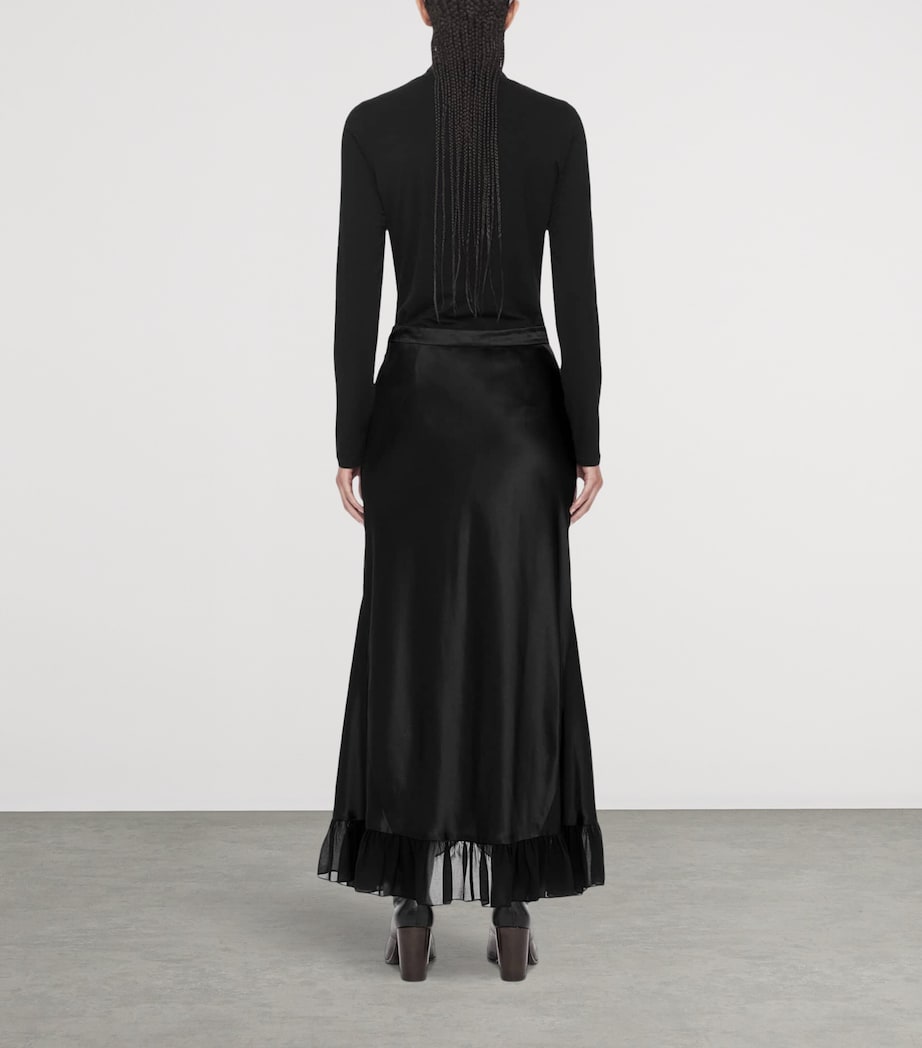 AllSaints Womens Satin Ruffle-Hem Irma Skirt Black Image 7