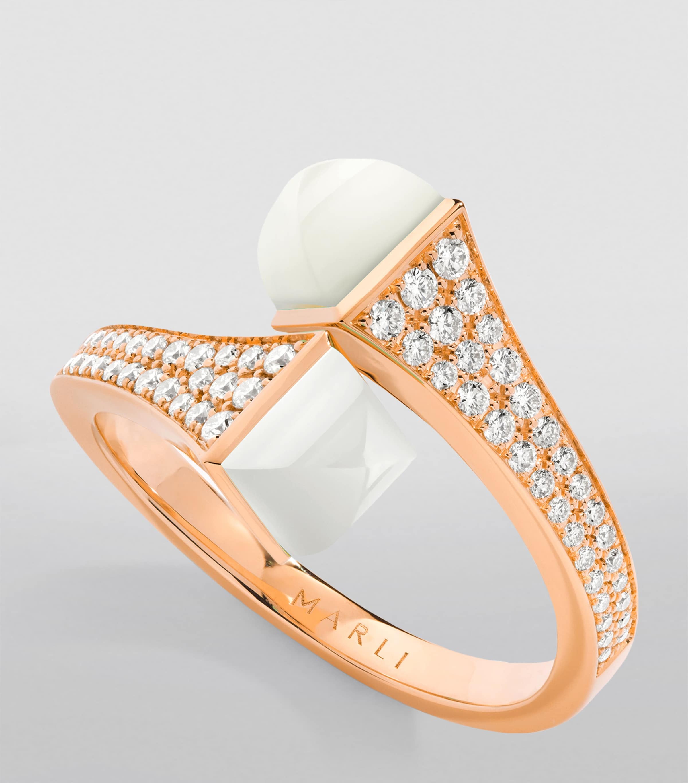 Midi Rose Gold, Diamond and White Agate Cleo Ring ROSE GOLD Image 2