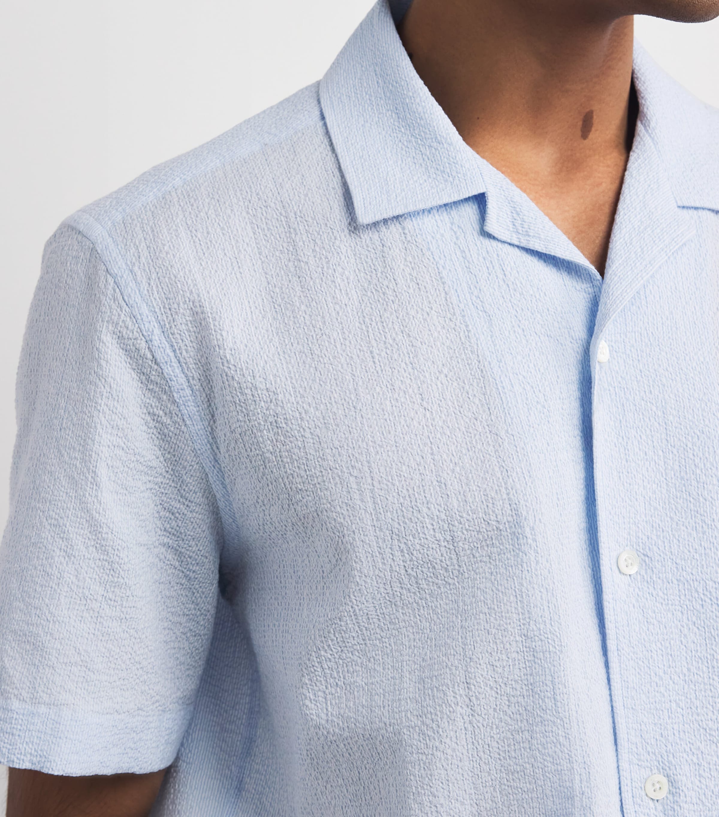 Corneliani Mens Seersucker Stripe Shirt Sky Blue Image 3