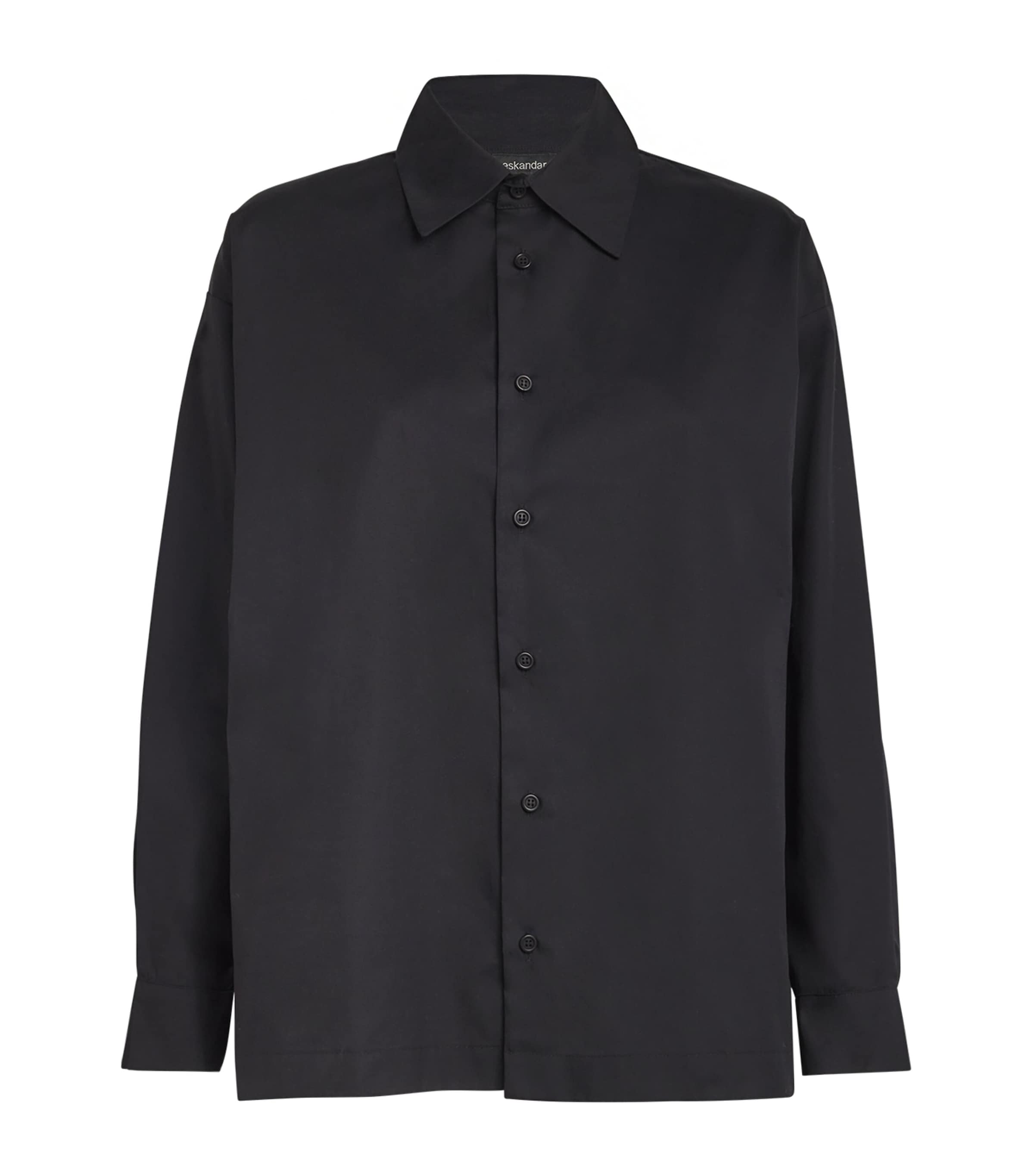 Eskandar Cotton Slim Shirt With Collar In Black