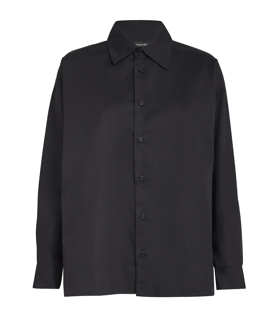 Eskandar Womens Cotton Slim Shirt with Collar Black Image 1