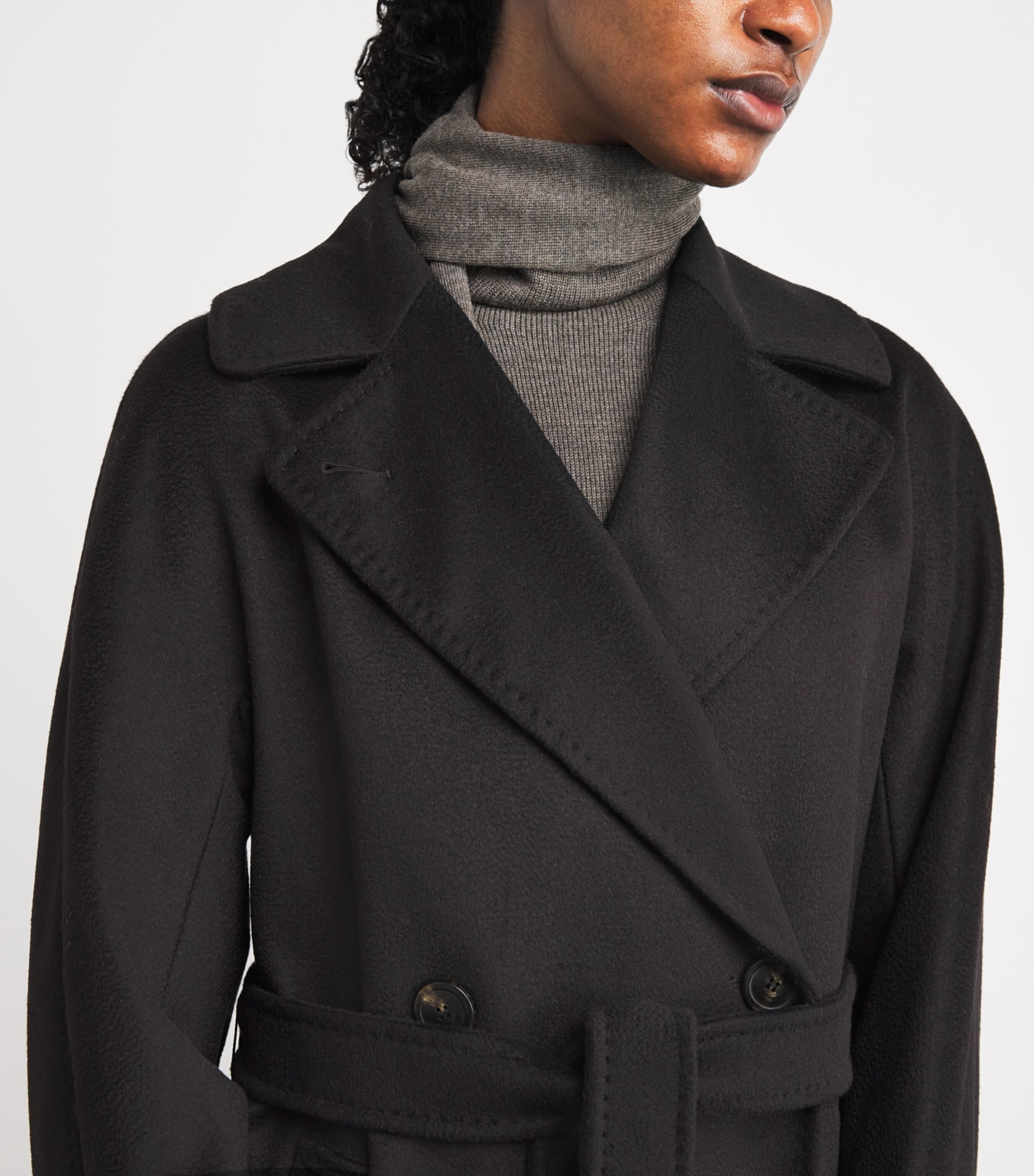 Virgin Wool Double-Breasted Coat BLACK Image 6