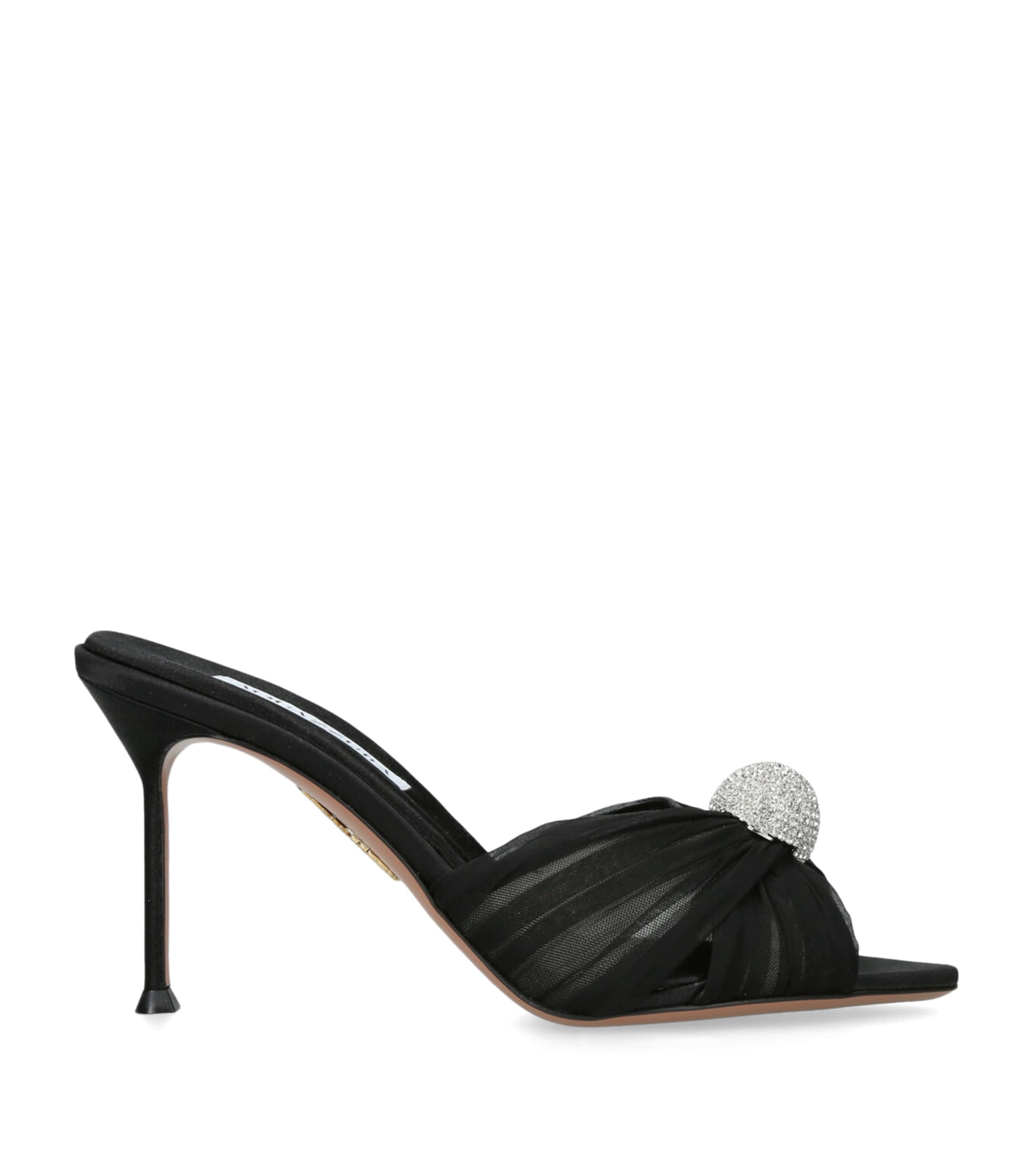Aquazzura Embellished Mesh Mystery Mules 85 Black Image 1