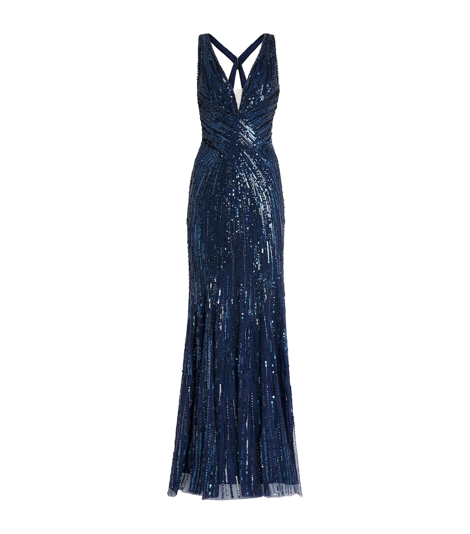 Jenny Packham Womens Embellished Luxor Gown Sea Dragon Image 1