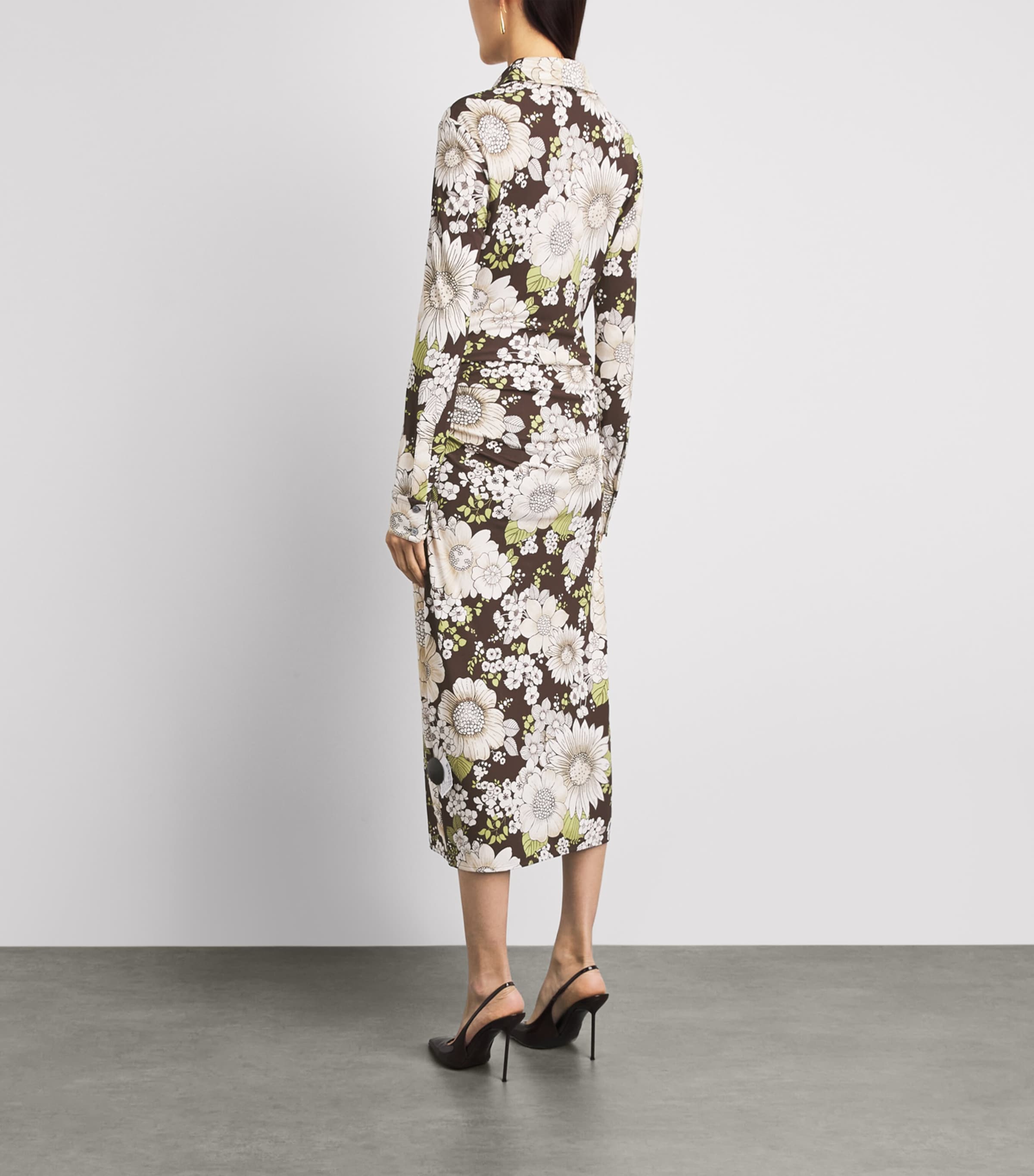 Tory Burch Womens Floral Midi Shirt Dress Brown Floral Image 4