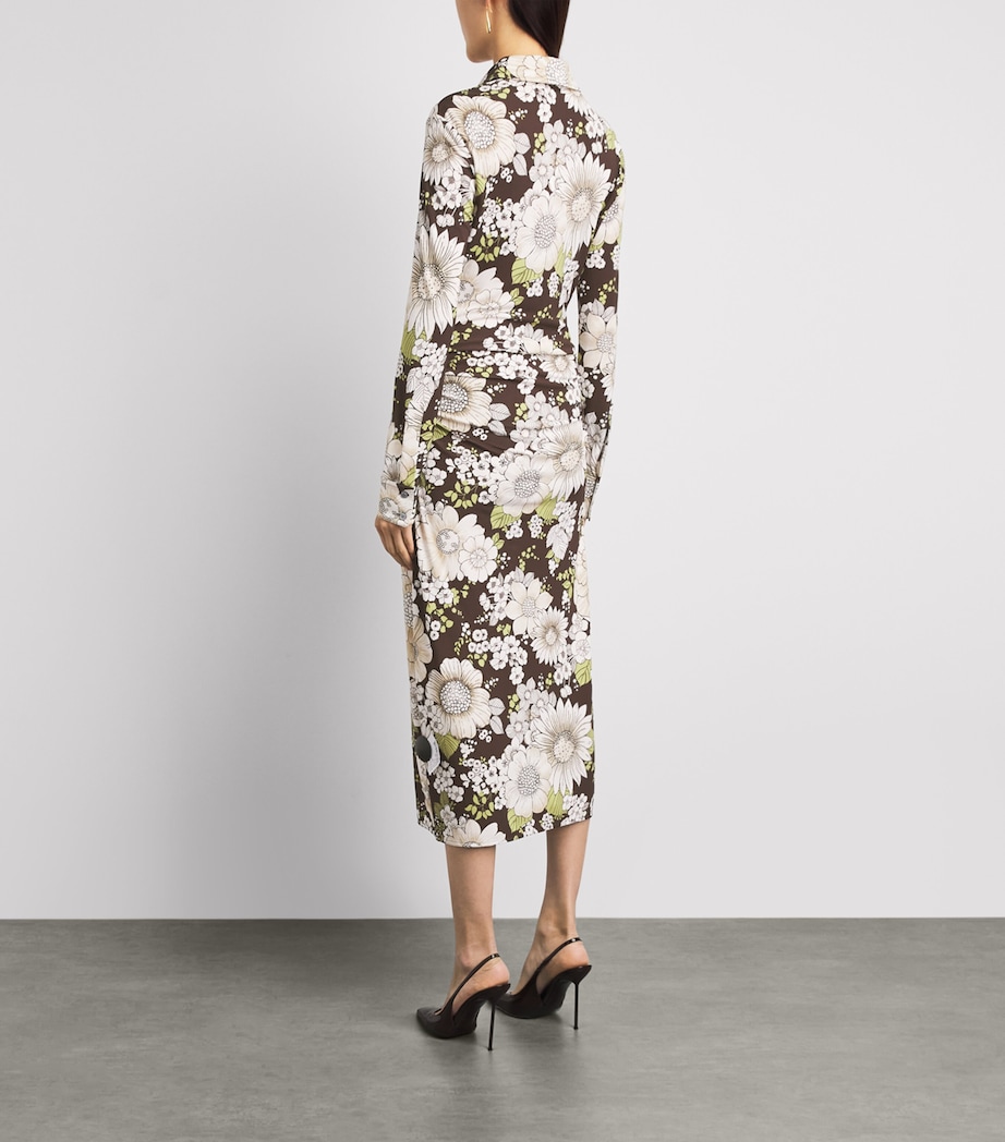 Tory Burch Womens Floral Midi Shirt Dress Brown Floral Image 4