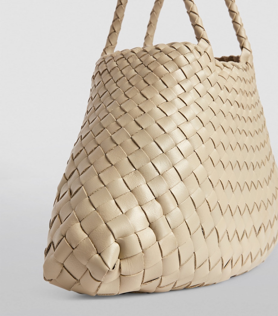 Small Leather Woven Santa Croce Tote Bag PEARL Image 6