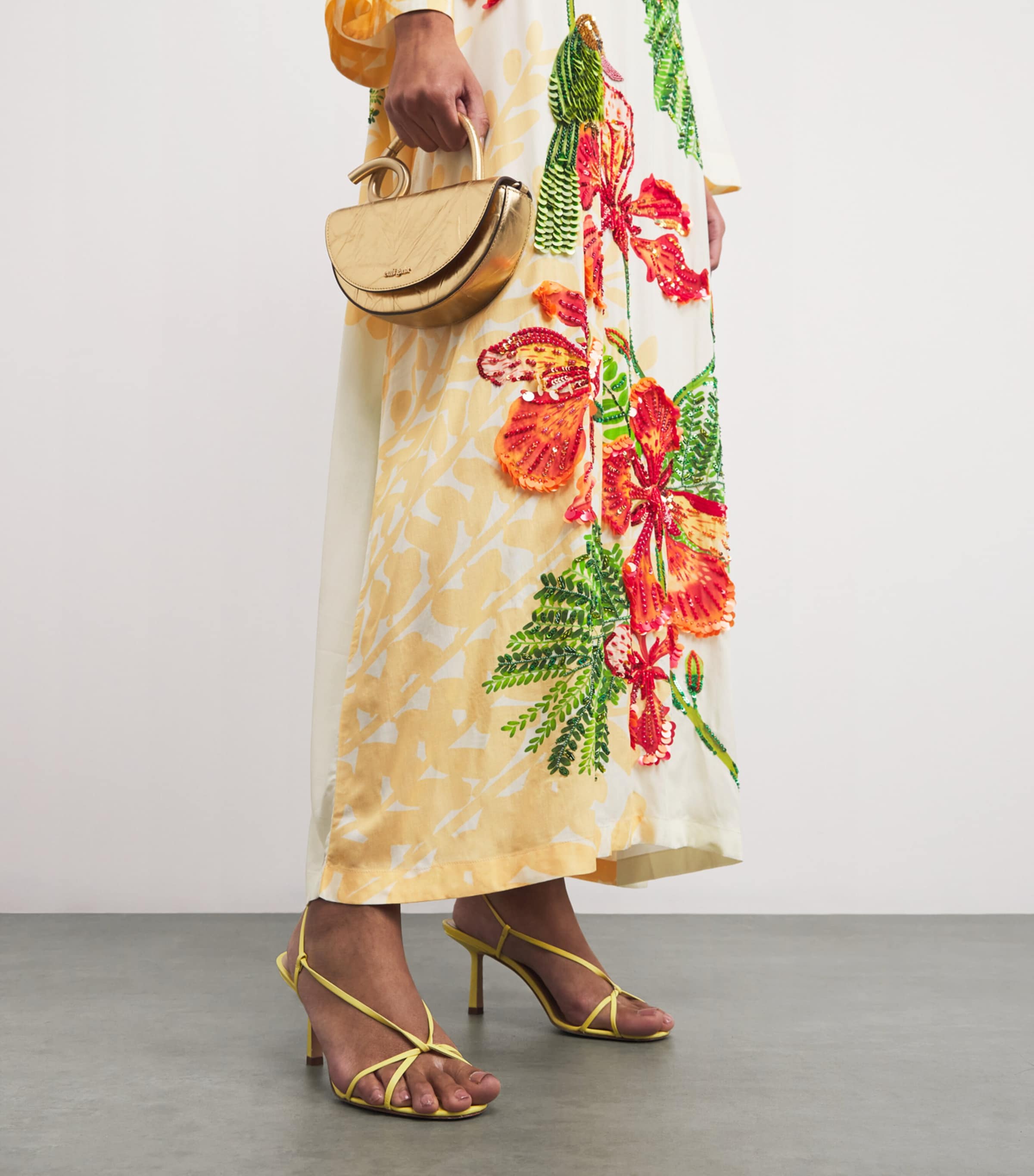 Embellished Gulmohar Maxi Kaftan Dress IVORY/PARROT Image 5