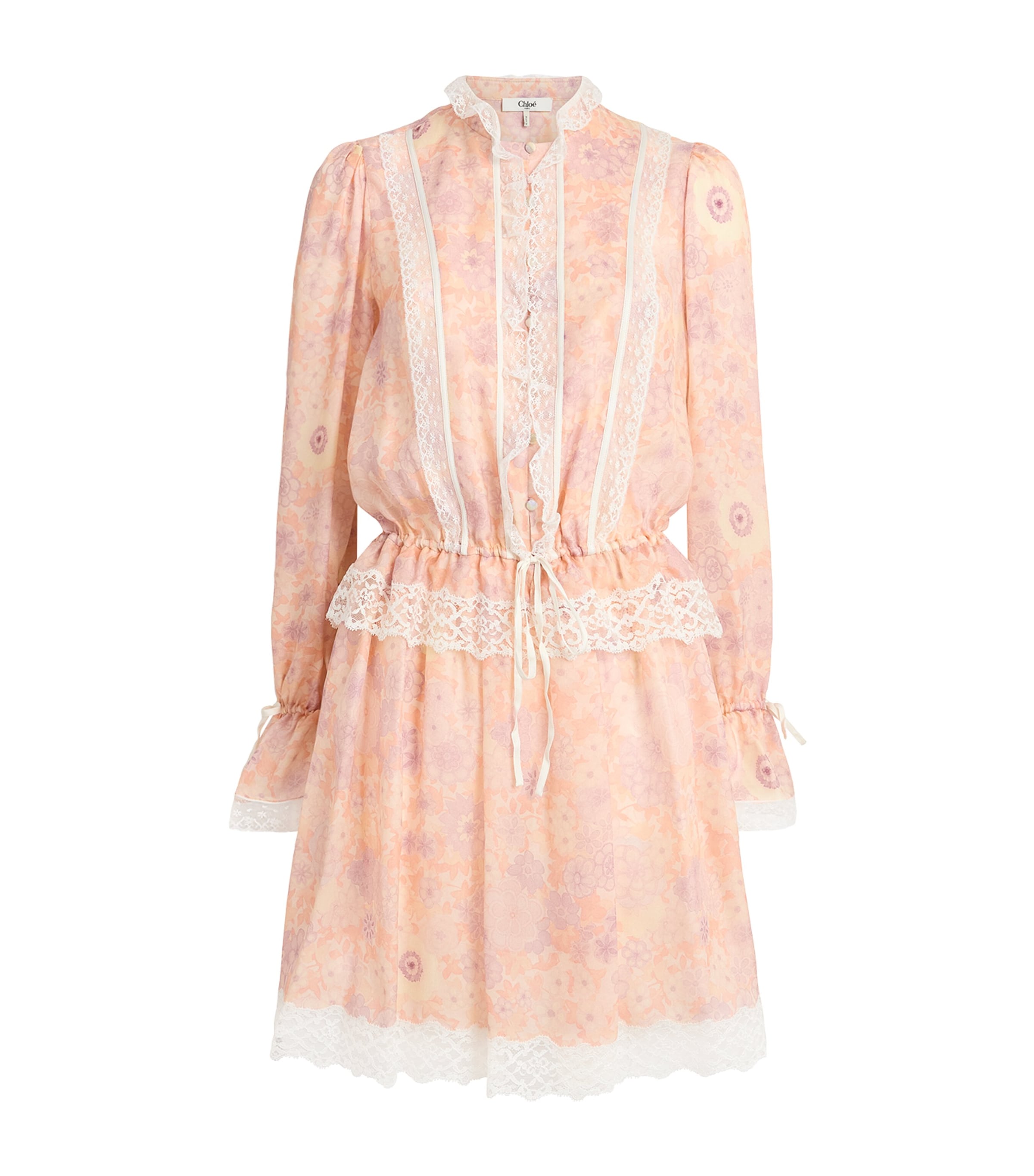 Chloé Womens Silk-Lace Floral Mini Dress Multicolor Pink Image 1