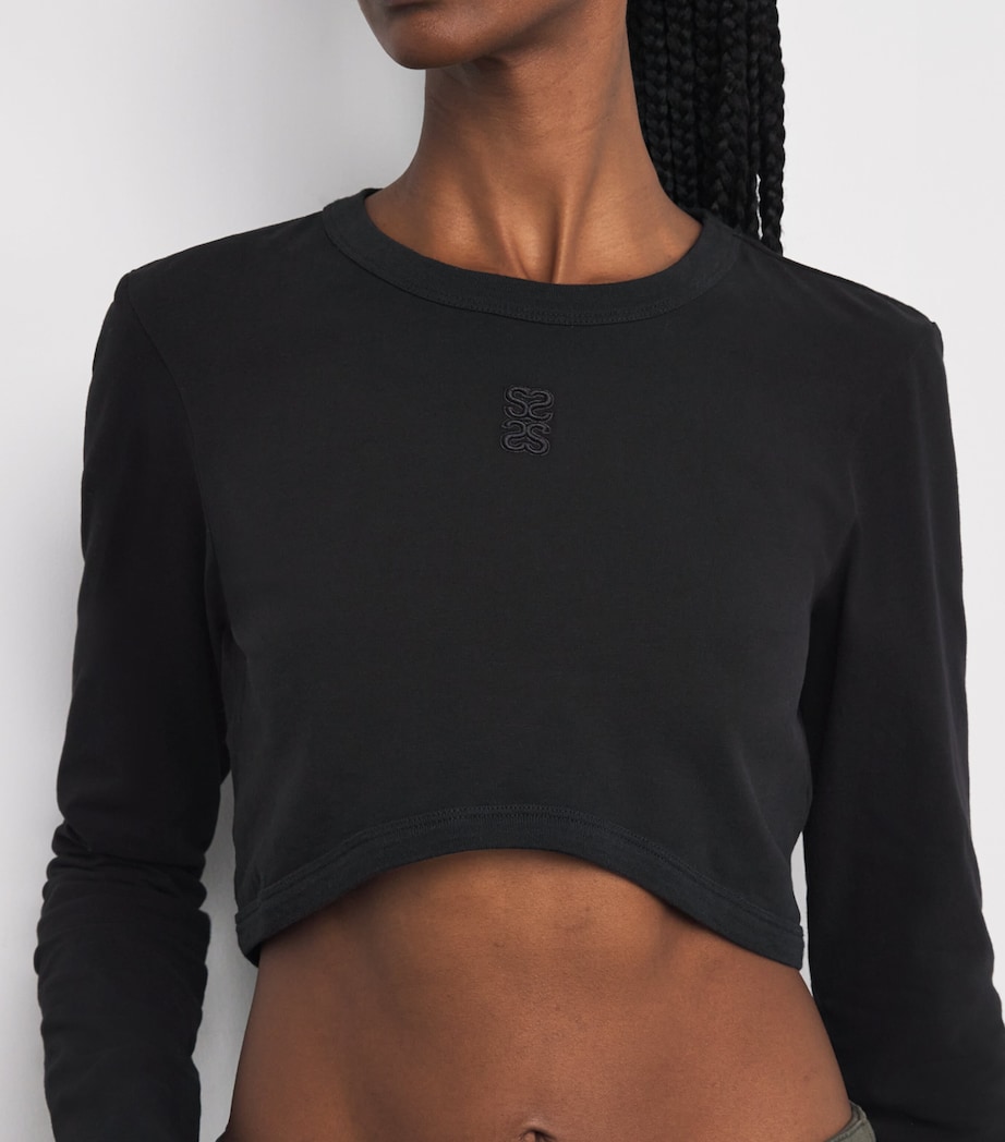 Stretch-Cotton Logo Crop Top BLACK Image 6