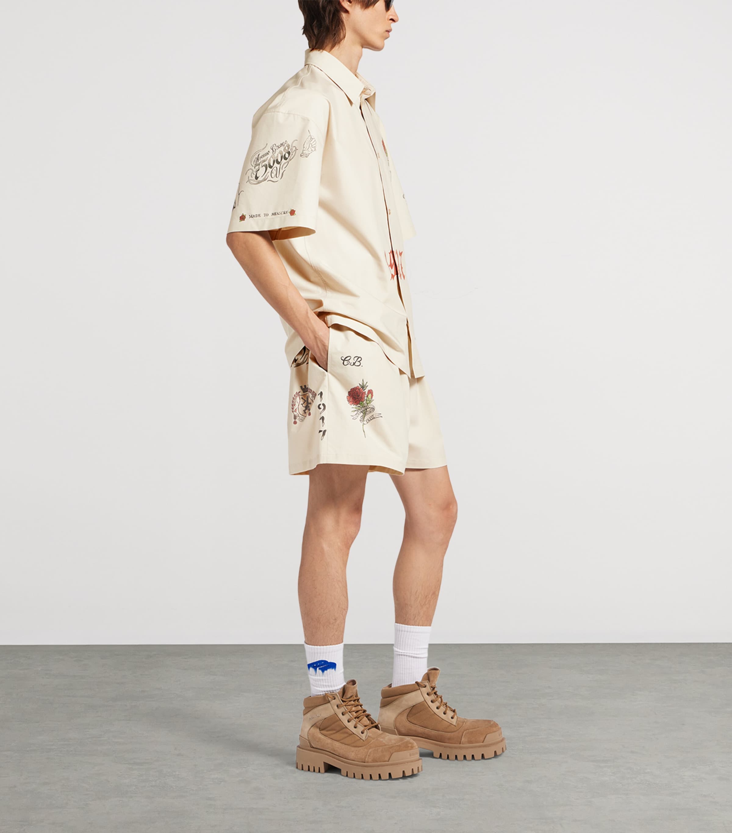 Balenciaga Mens Cotton Tattoo Print Shorts Image 3