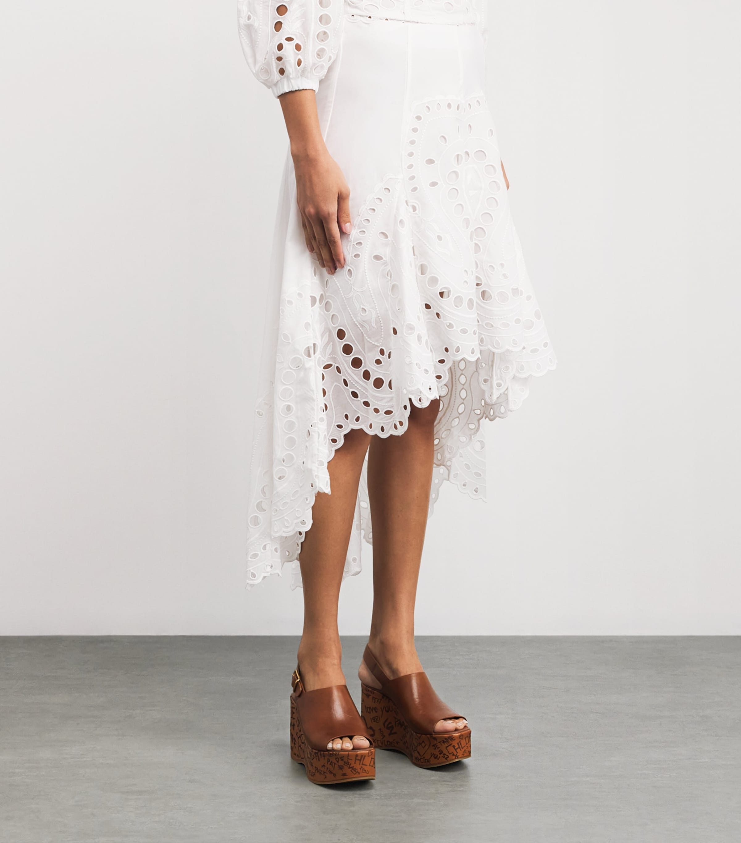 Broderie Anglaise Fin Midi Skirt WHITE SEALACE Image 3