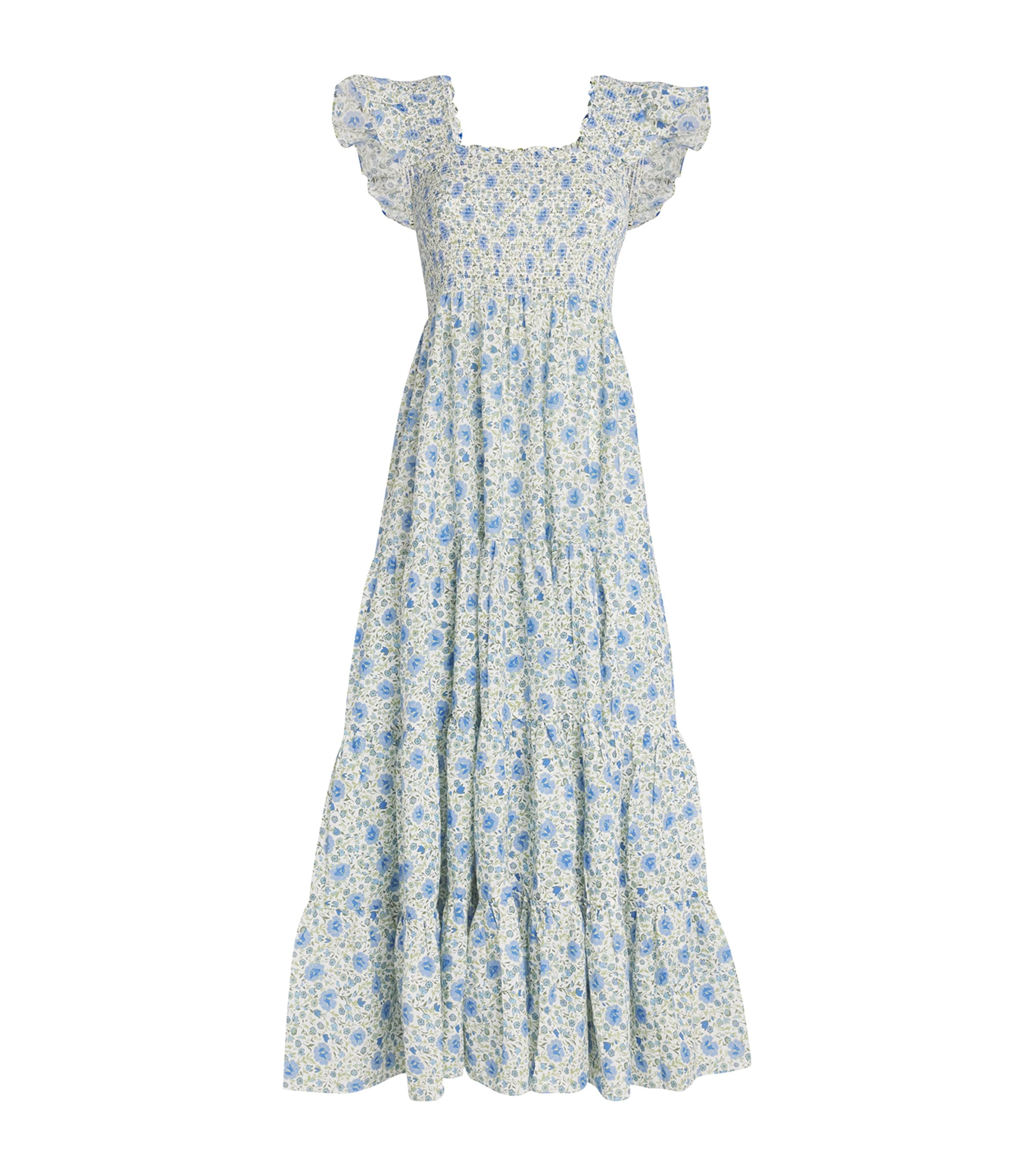 Rixo London Cotton Floral Kendall Midi Dress In Blue