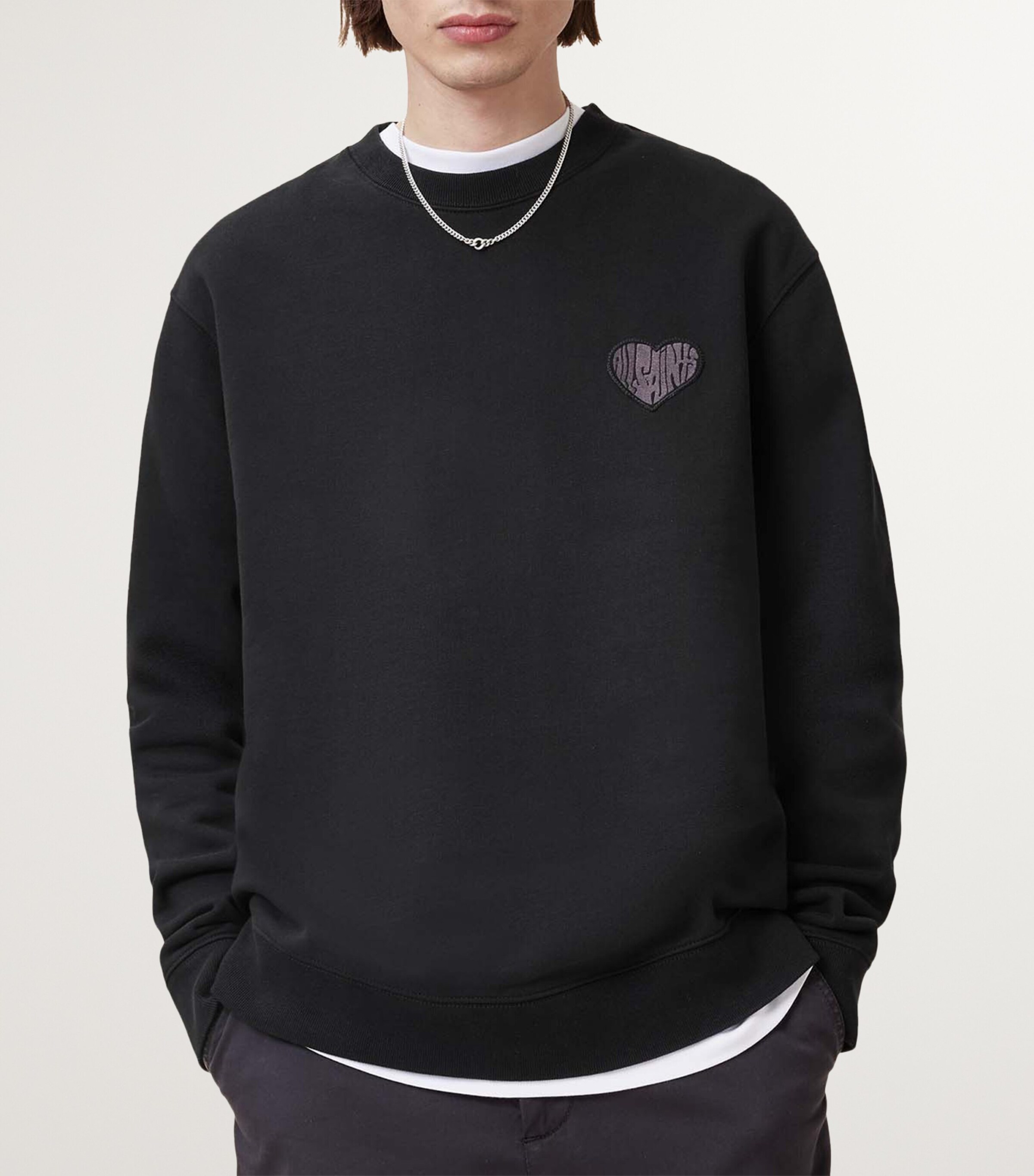 AllSaints Mens Organic Cotton Lover Sweatshirt Washed Black Image 4