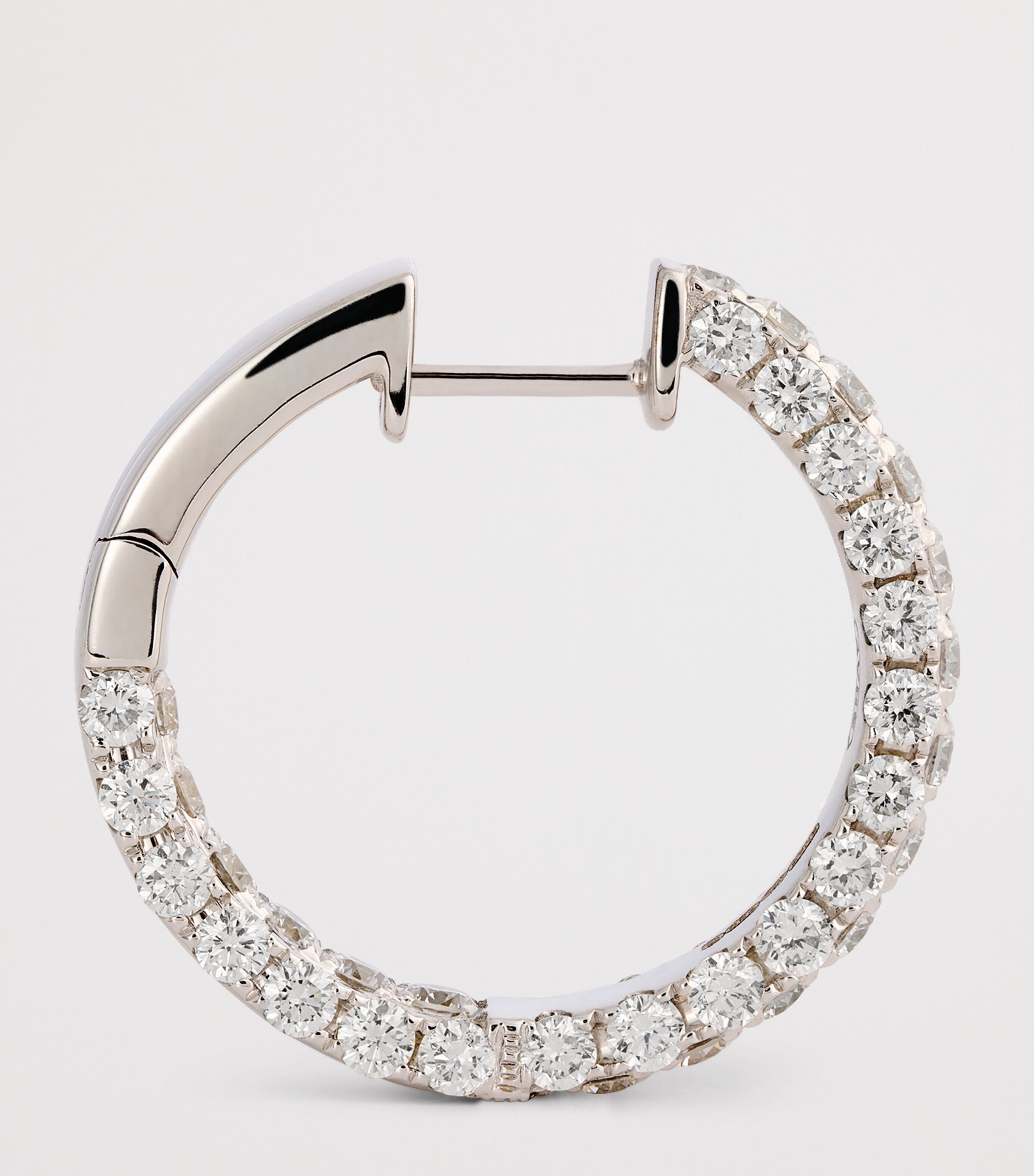 White Gold and Diamond Three-Sided Hoop Earrings WHITE GOLD Image 4
