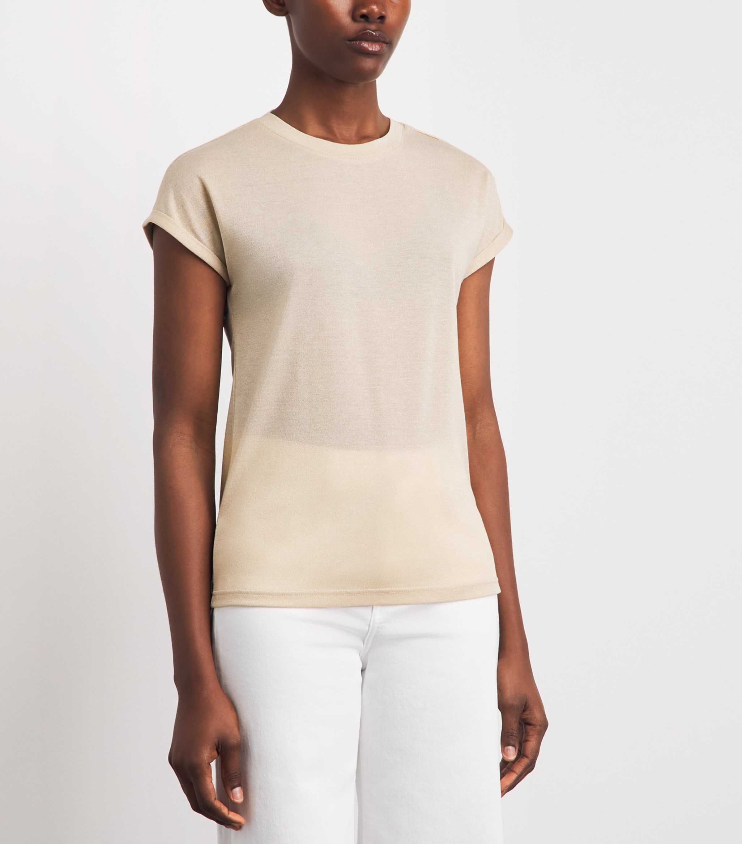 Eleventy Womens Metallic-Thread T-Shirt Sabbia Image 4
