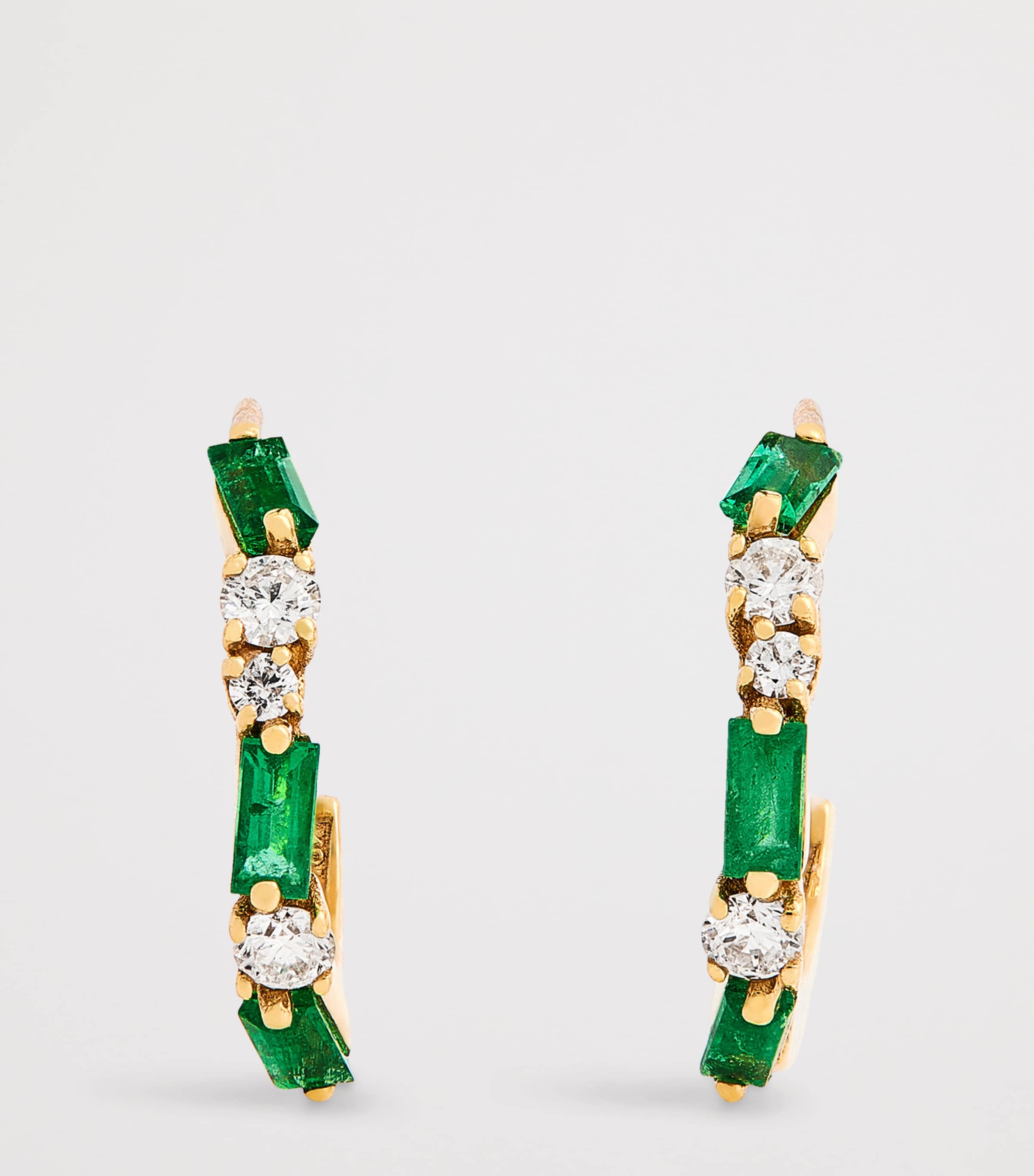 Suzanne Kalan Yellow Gold, Emerald and Diamond Thin Mix Hoop Earrings Yg/emer Image 3