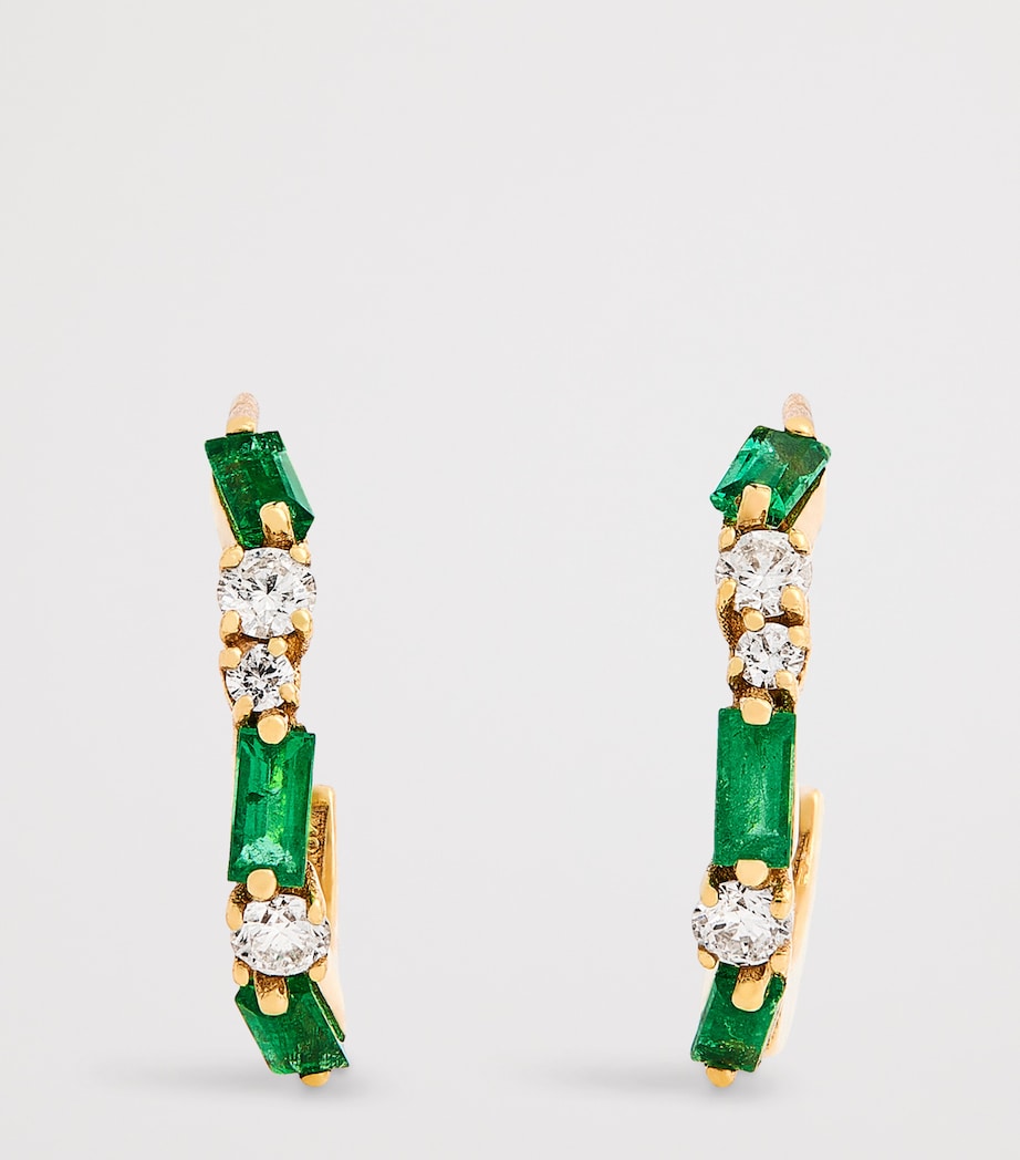 Suzanne Kalan Yellow Gold, Emerald and Diamond Thin Mix Hoop Earrings Yg/emer Image 3