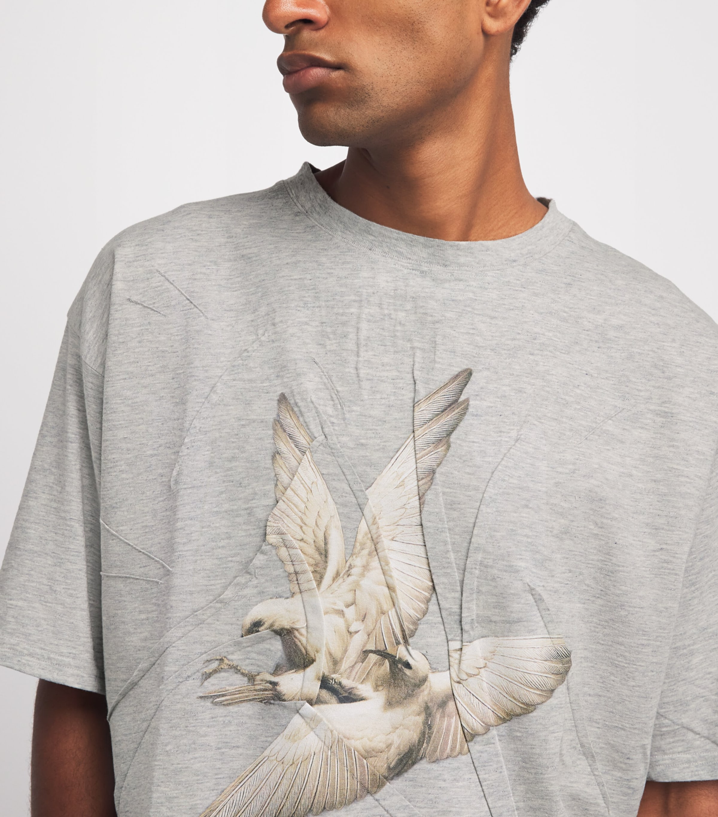 Maison Margiela Mens Cotton Creased Bird T-Shirt Grey Melange Image 3