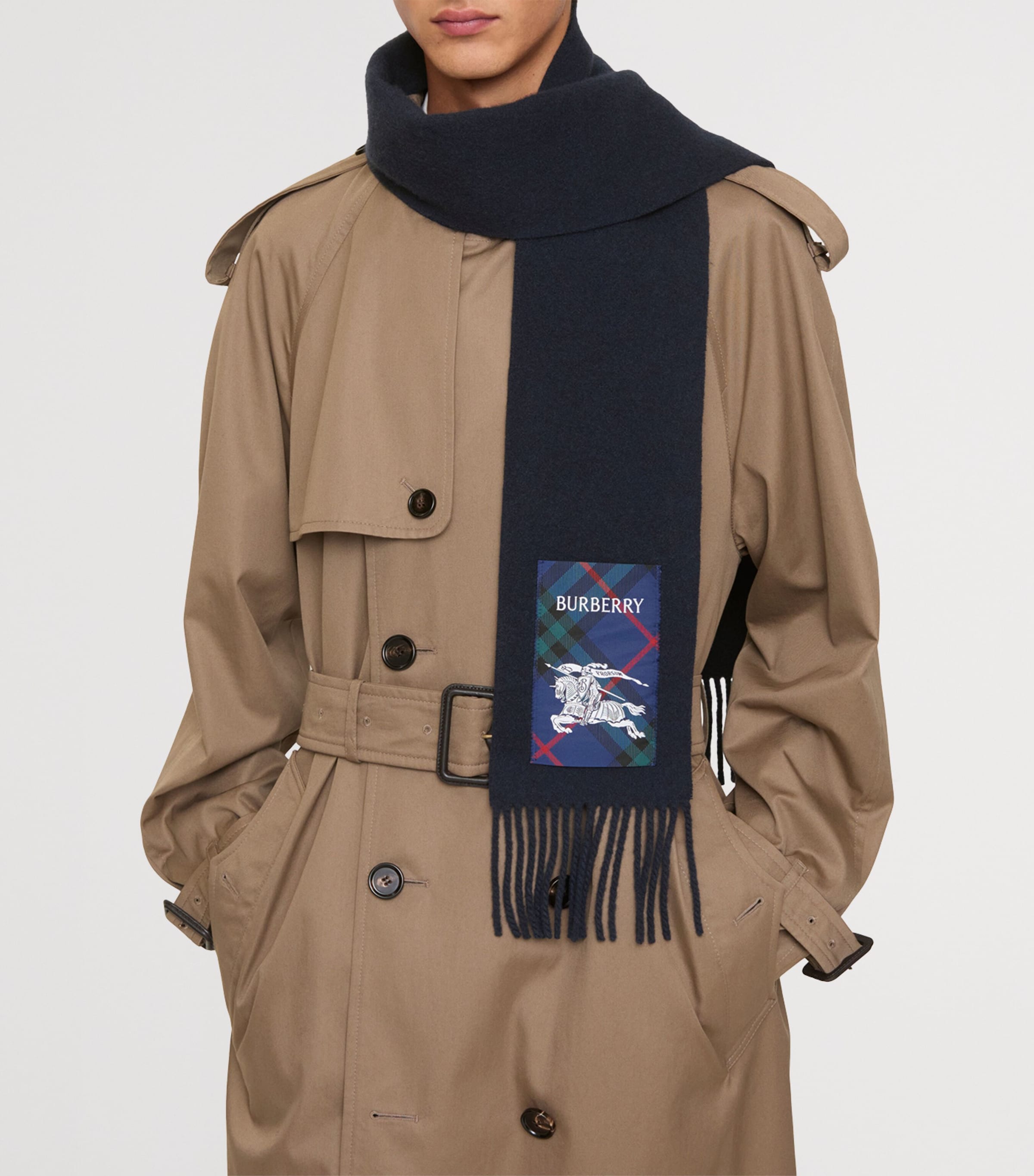 Burberry Blue Cashmere Check Patch Scarf | Harrods US