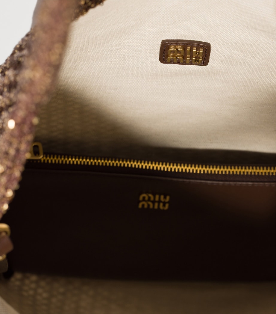 Miu Miu Mesh-Sequin Ivy Tote Bag Brown Image 5