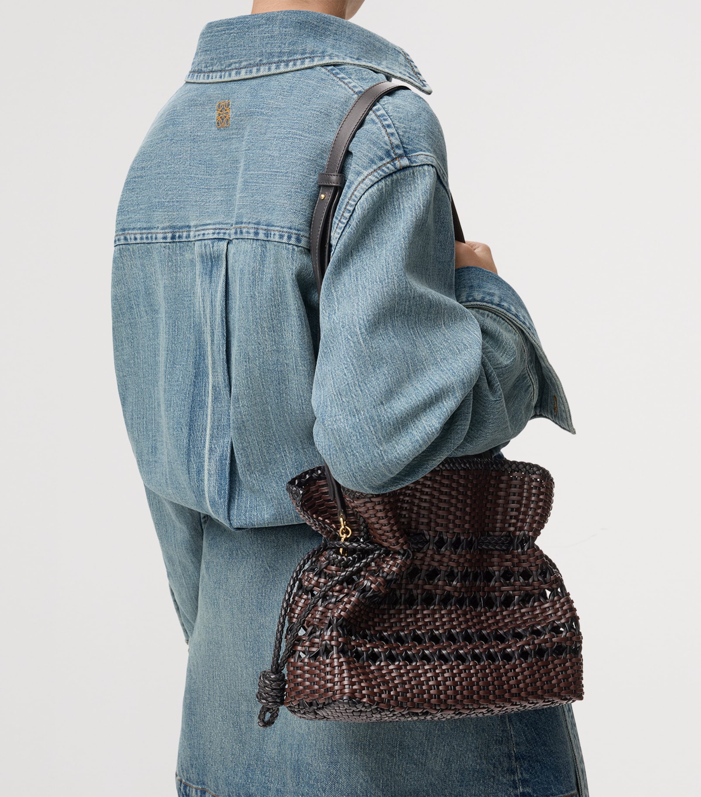 Leather Woven Flamenco Clutch Bag BLACK/BROWN Image 6