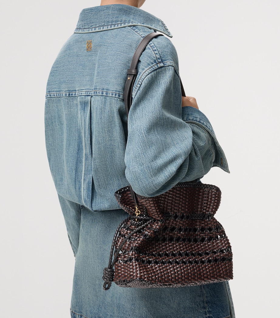 Leather Woven Flamenco Clutch Bag BLACK/BROWN Image 6