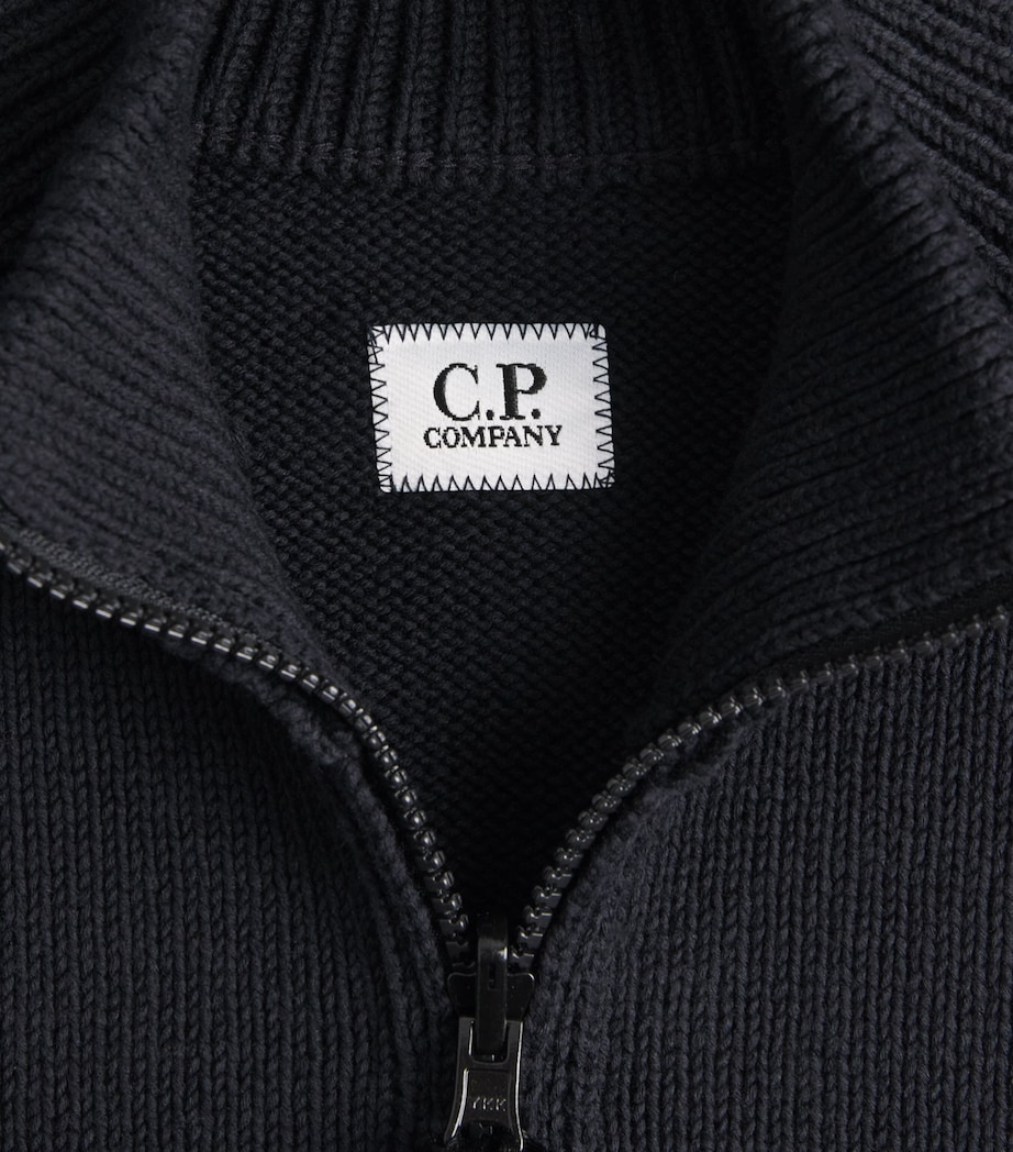 C.P. Company Mens Cotton Knitted Zip-Up Cardigan Total Eclipse Image 7