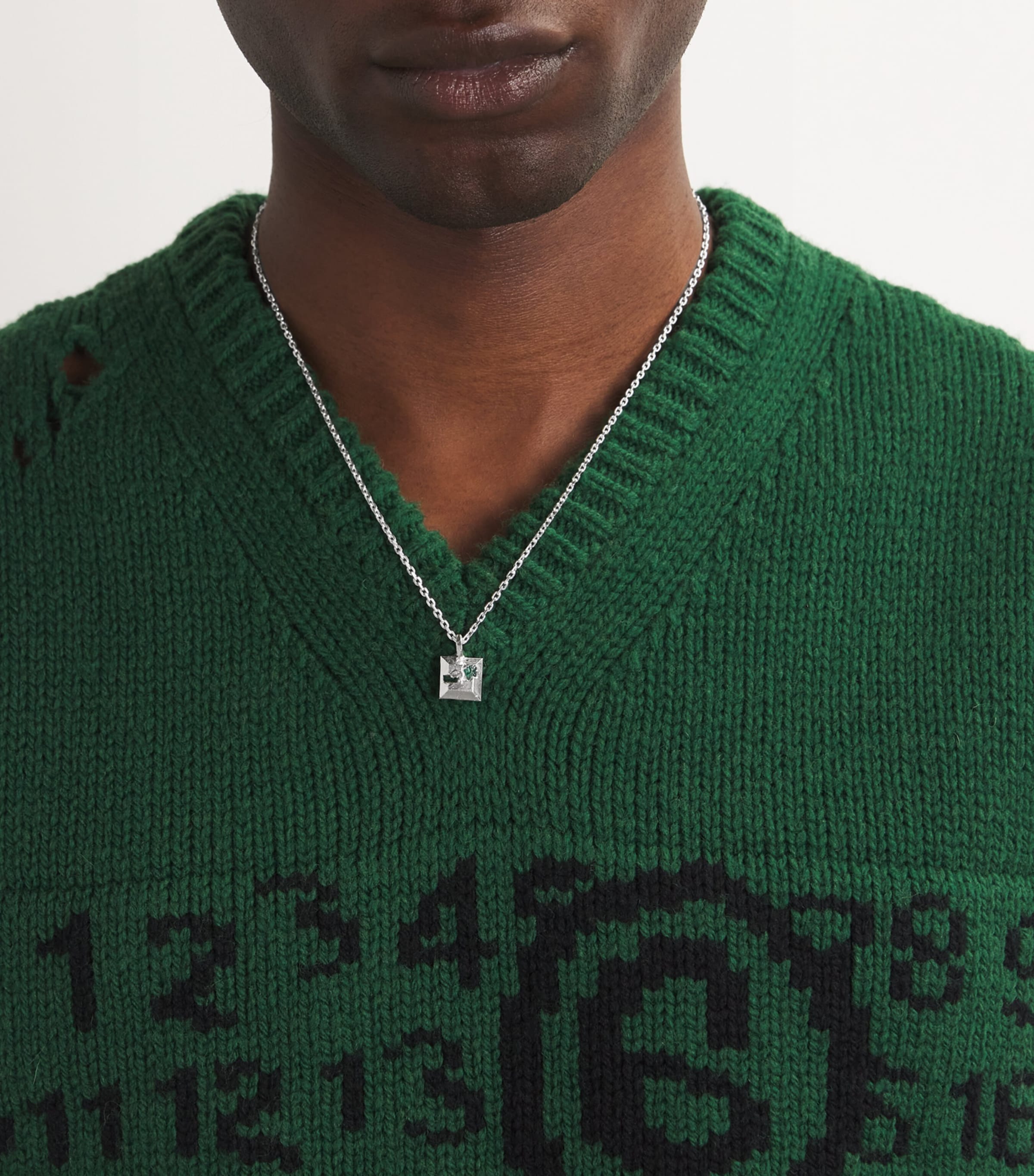 Sterling Silver and Emerald Necklace GREEN Image 2