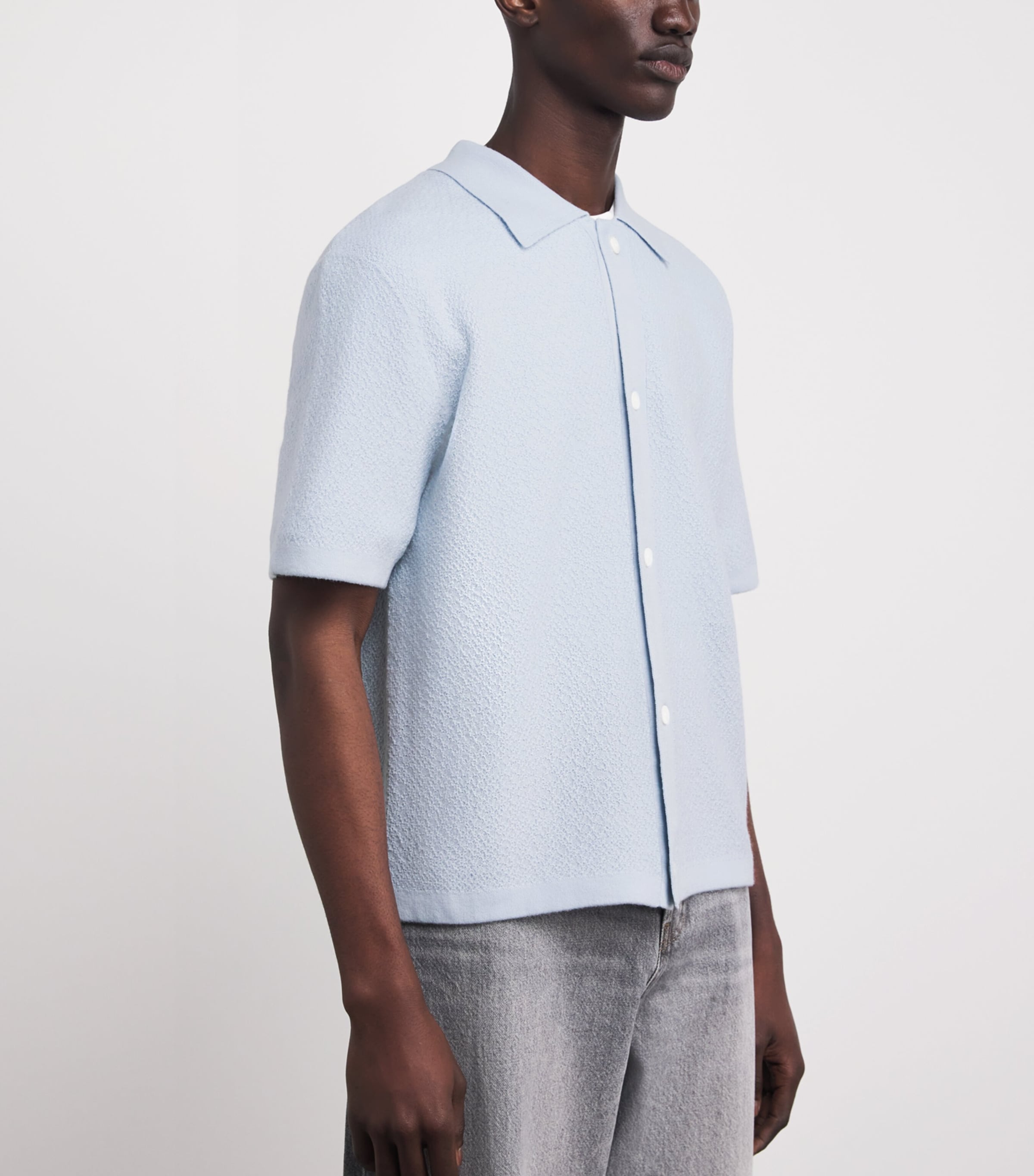 FRAME Mens Wool Short-Sleeve Cardigan Pale Blue Image 4