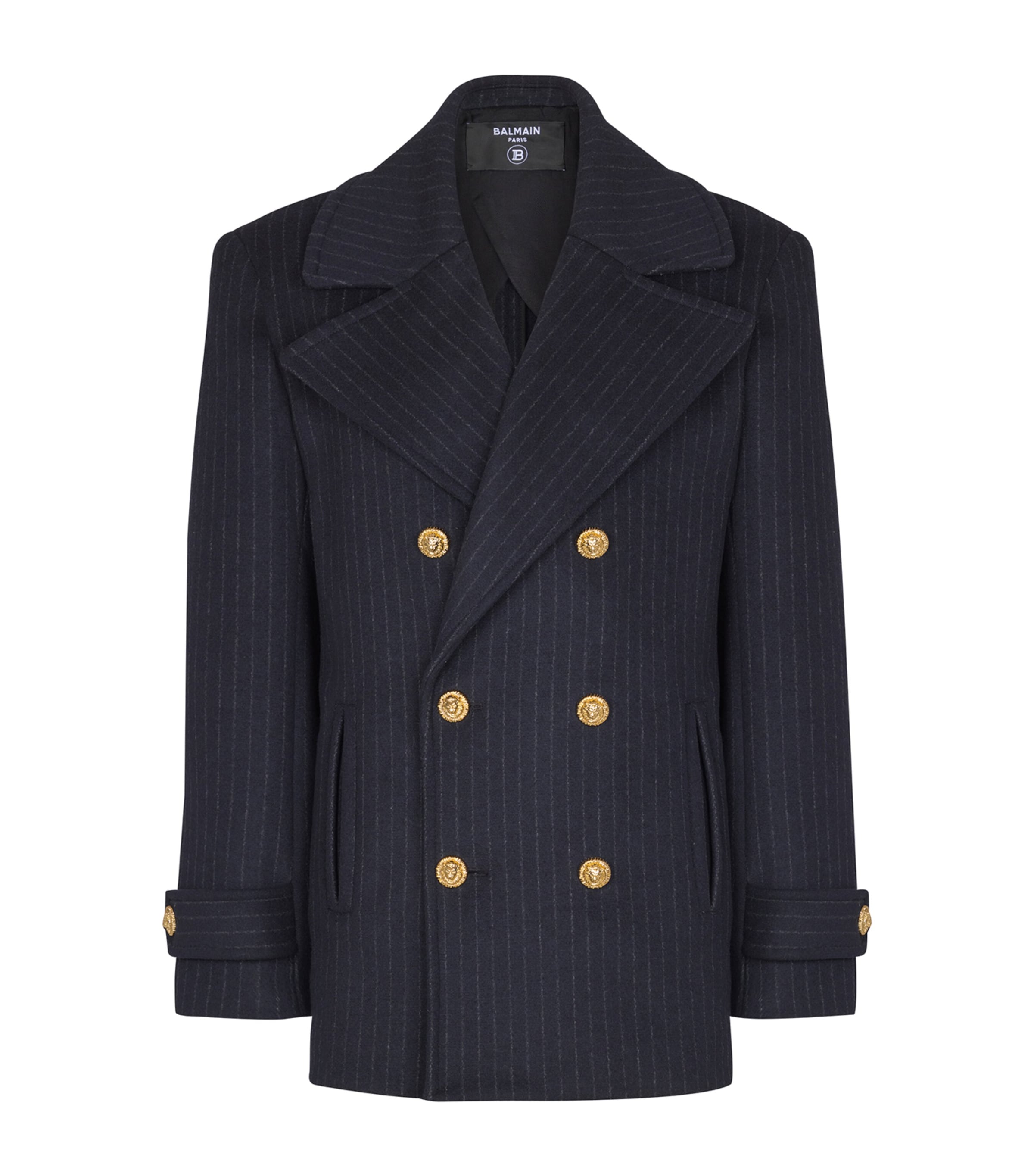 Merino Wool-Blend Stripe Pea Coat 6BO BLEU NUIT Image 1