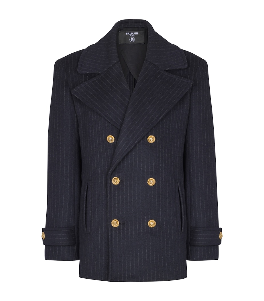 Merino Wool-Blend Stripe Pea Coat 6BO BLEU NUIT Image 1