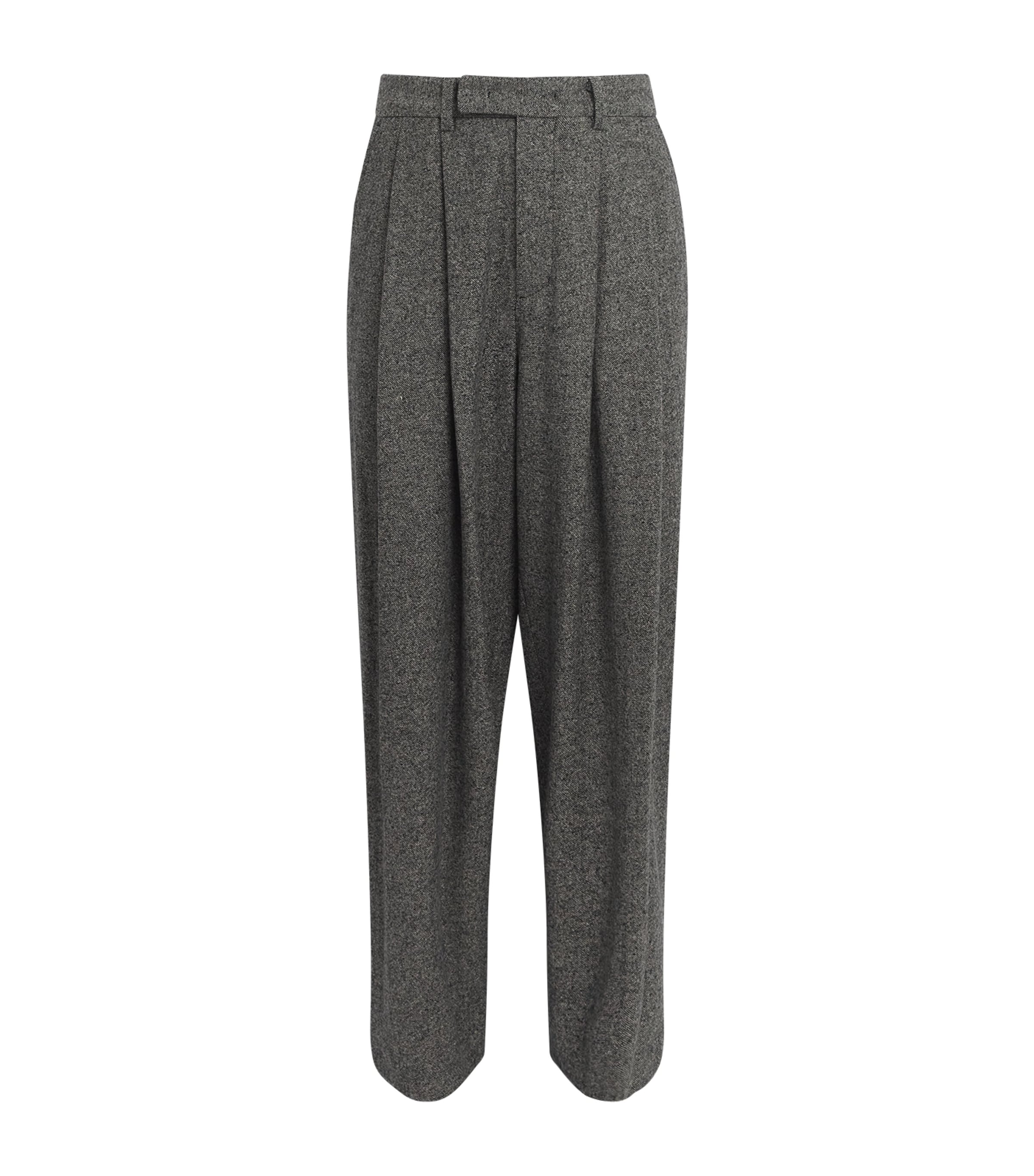 System Mens Wool-Blend Double-Pleated Trousers Black Image 1