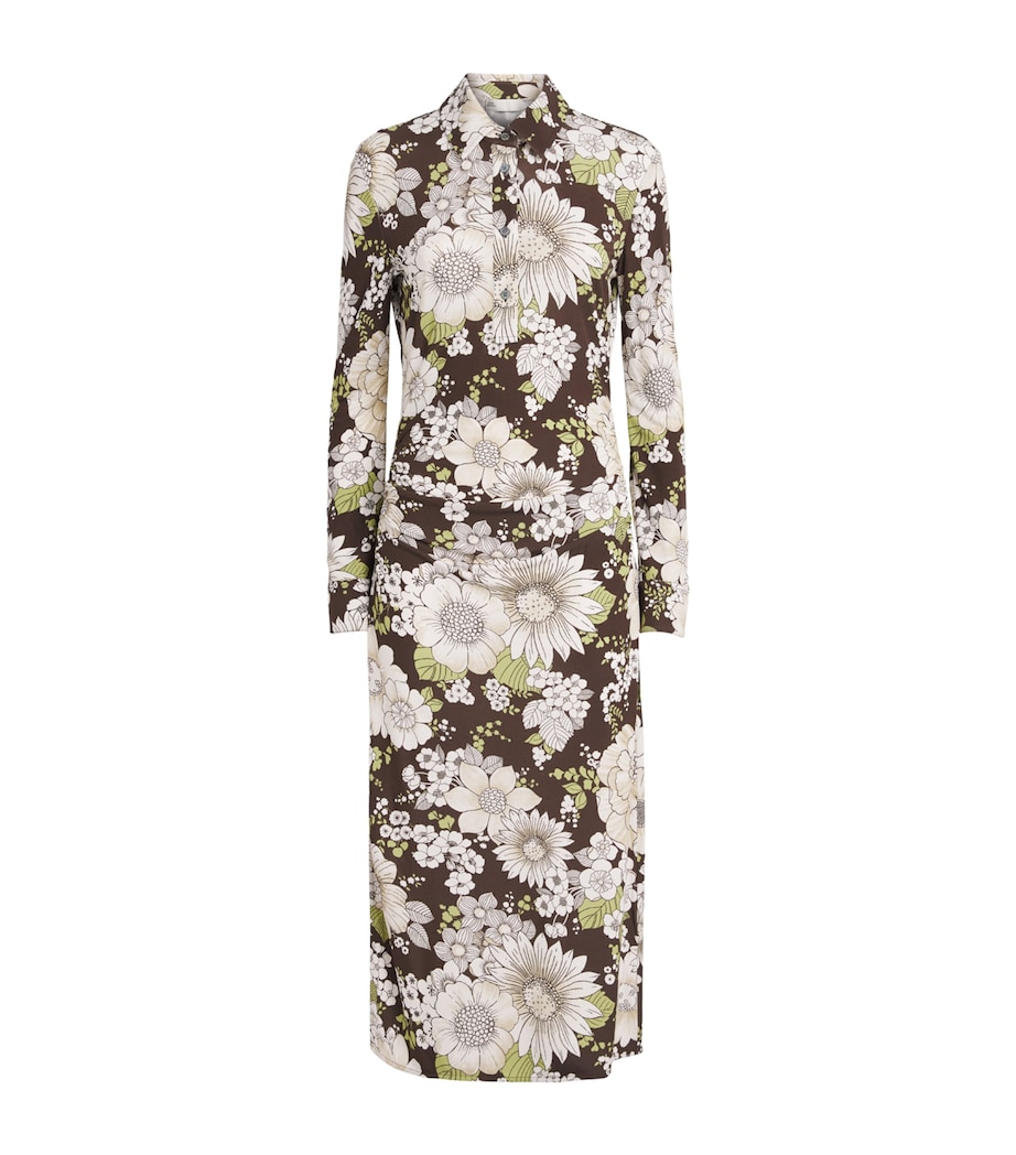 Tory Burch Womens Floral Midi Shirt Dress Brown Floral Image 1
