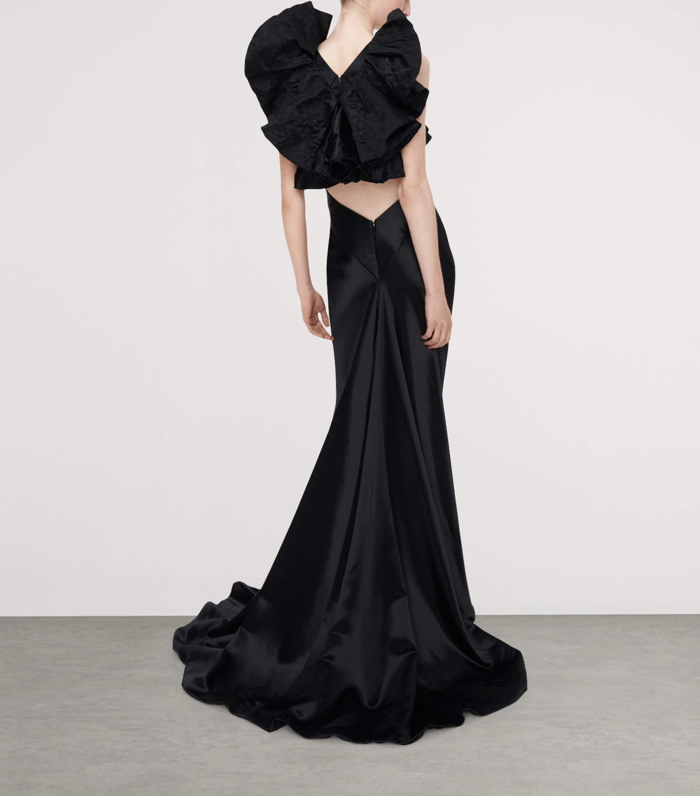 Schiaparelli Womens Satin Ruffle Gown Black Image 3