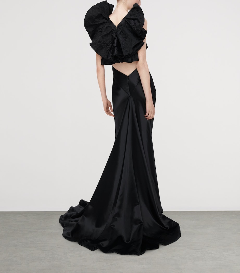 Schiaparelli Womens Satin Ruffle Gown Black Image 3