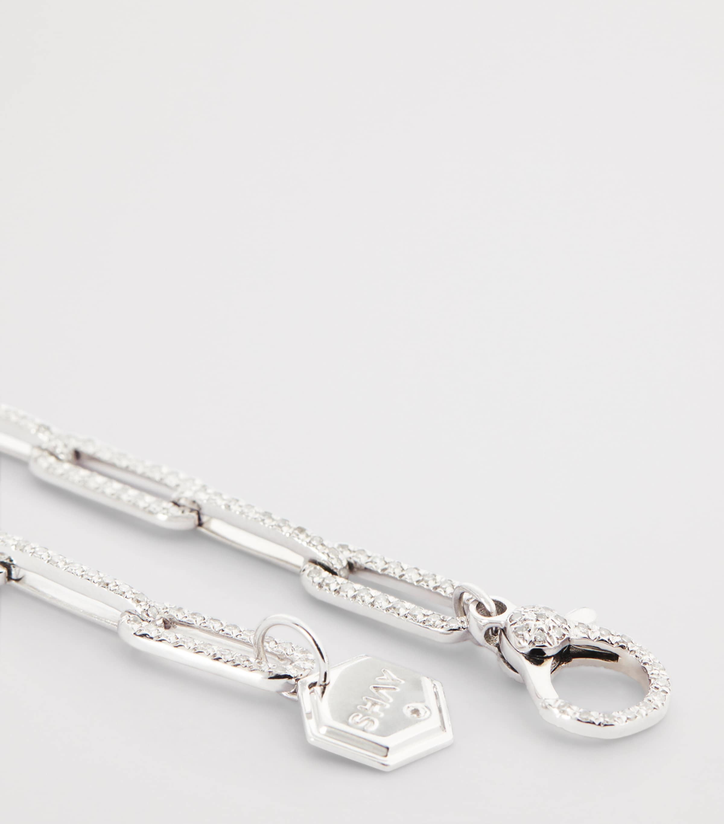 White Gold and Diamond Flat Cable Link Necklace WHITE GOLD Image 4