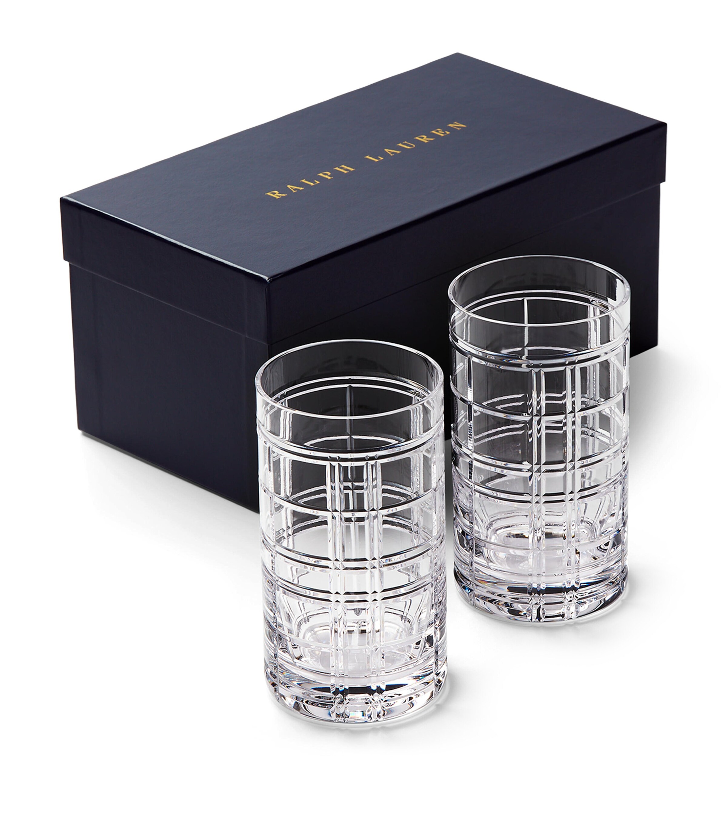 Set of 2 Hudson Plaid Highball Glasses CLEAR Image 4