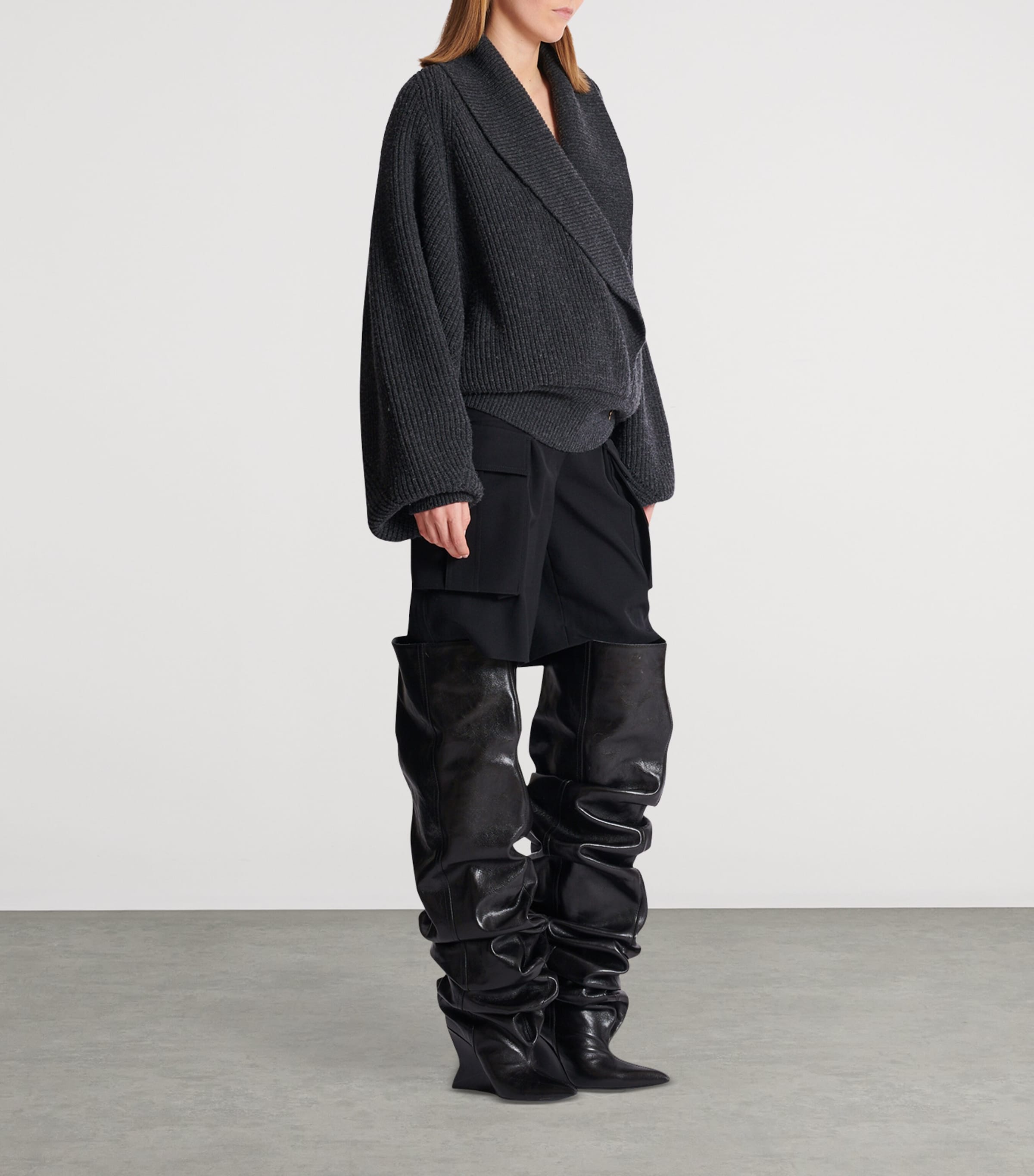 Wool Oversized Wrap Sweater 9DH GRIS CHINE FONCE Image 5