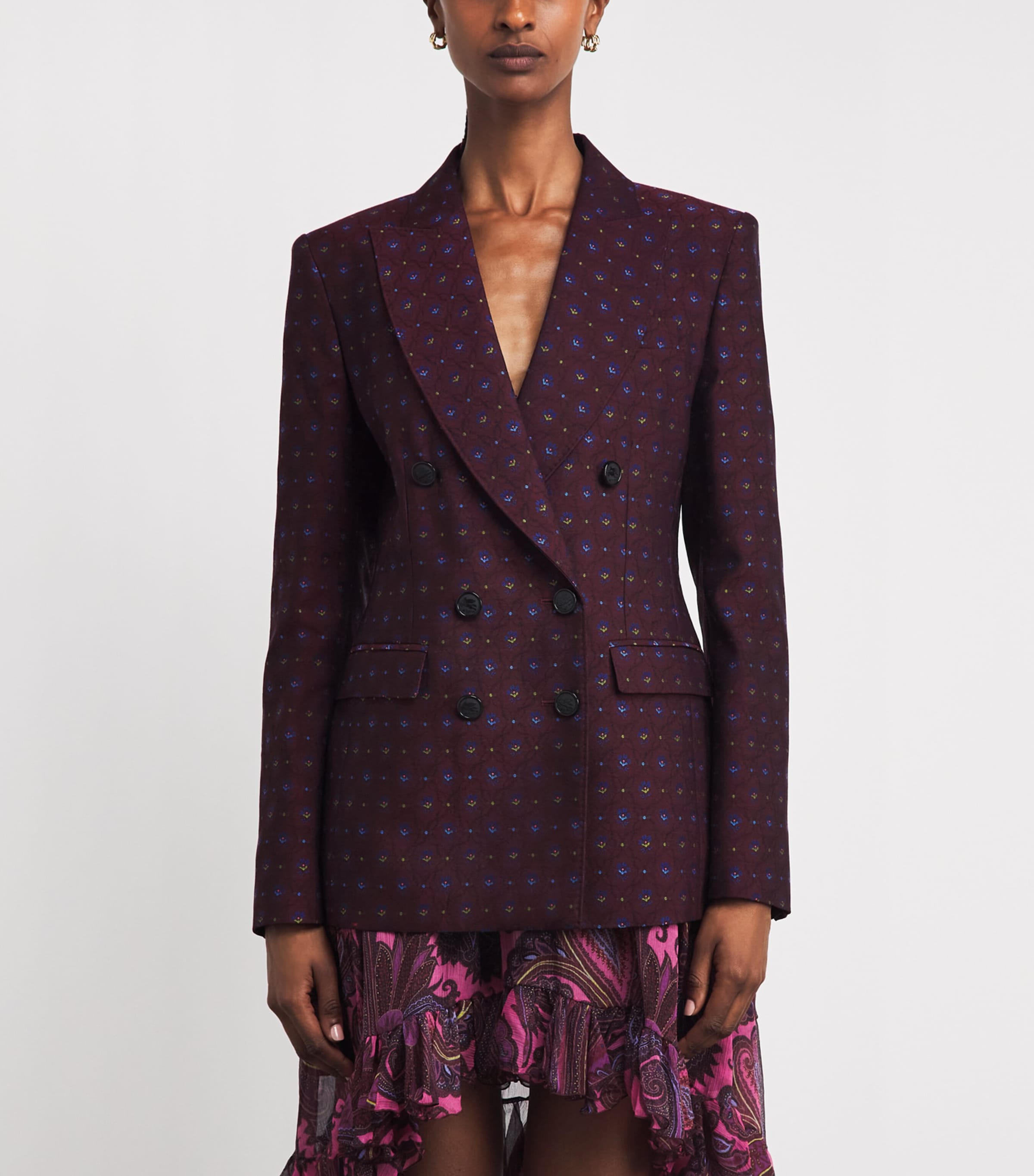 Etro Womens Floral Jacquard Double-Breasted Blazer Burgundy Image 4