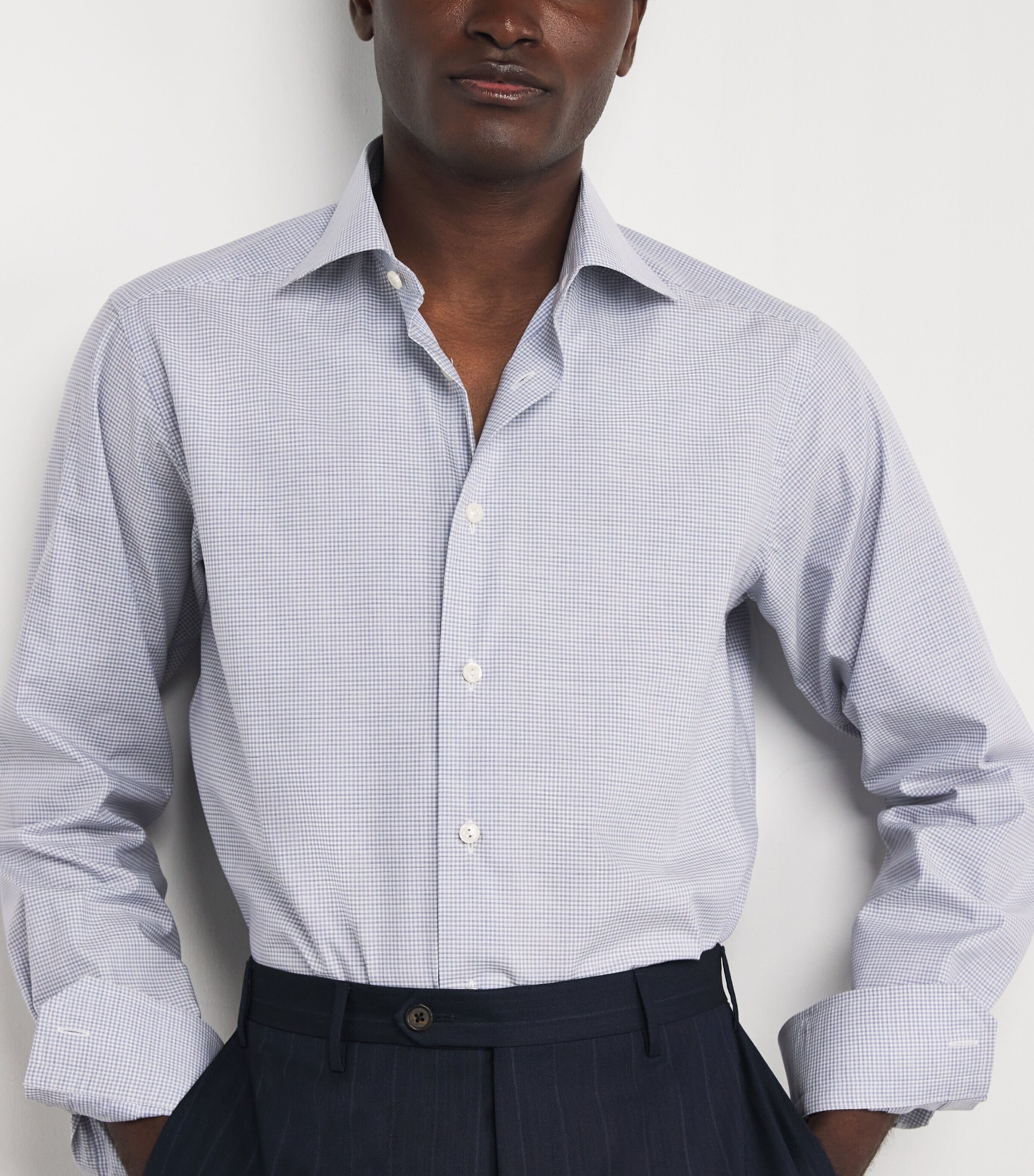 Eton Mens Cotton Fine Twill Check Shirt Light Purple Image 6