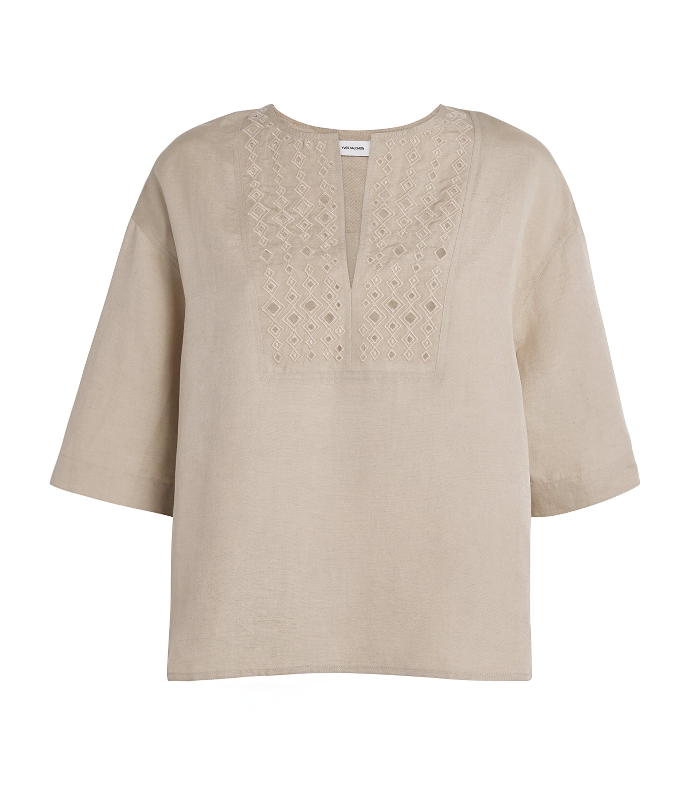 Yves Salomon Womens Silk-Linen Embroidered Top Image 1