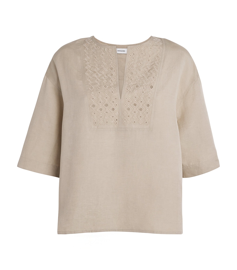 Yves Salomon Womens Silk-Linen Embroidered Top Image 1
